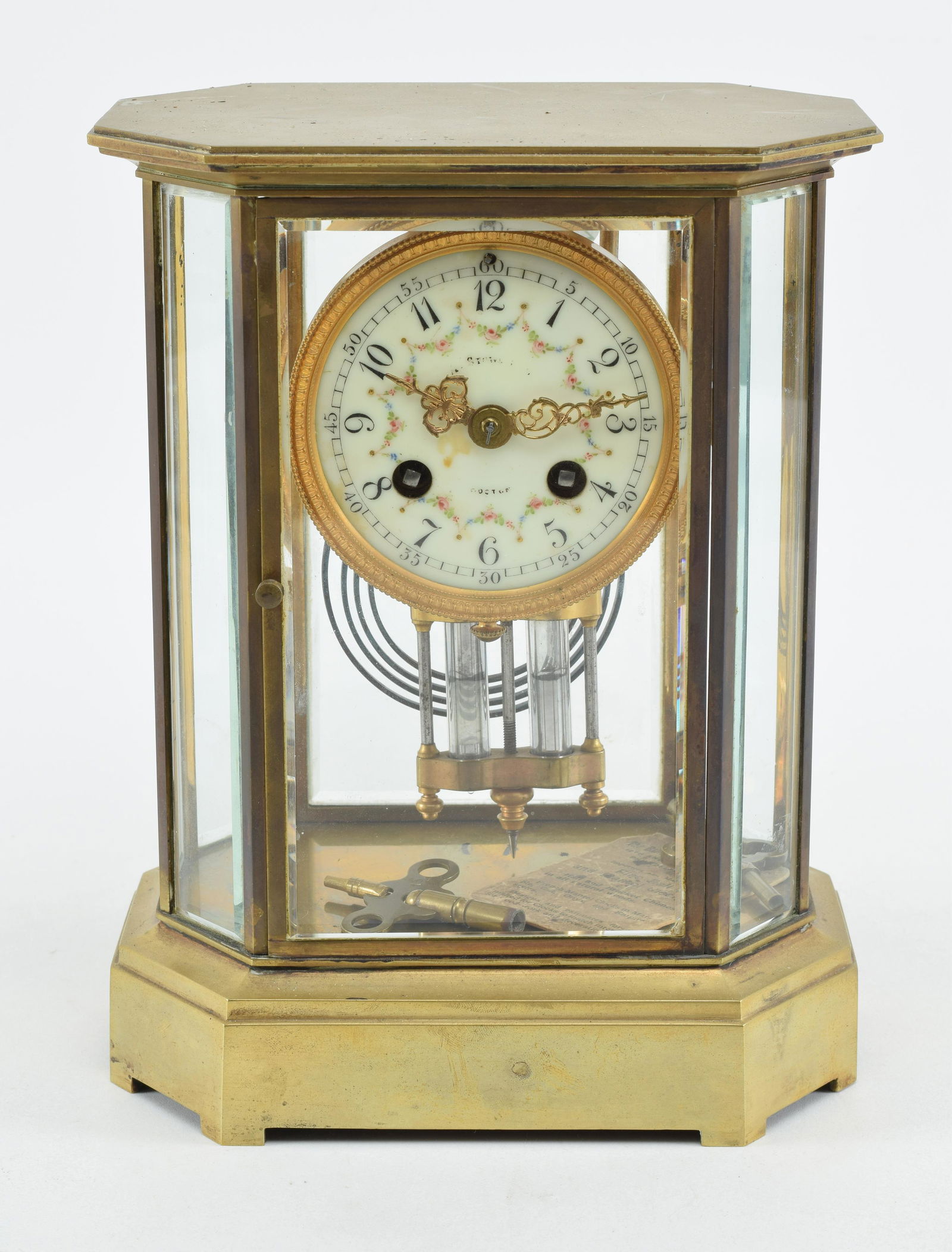 A. Stowell Boston brass mantle clock. Mercury pendulum. (1 of 8)