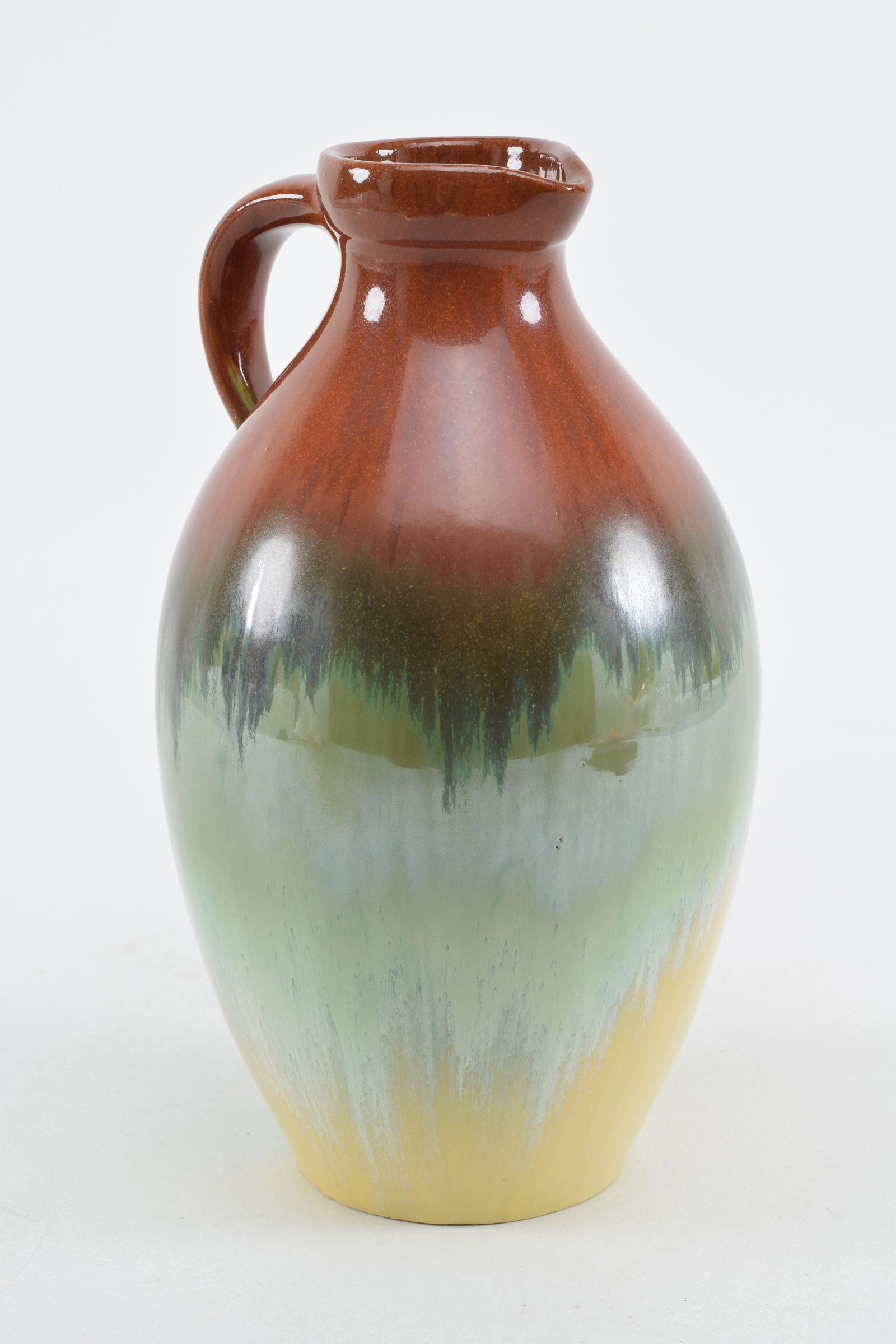 Fulper art pottery flambe glazed handled pitcher. Rust (1 of 9)