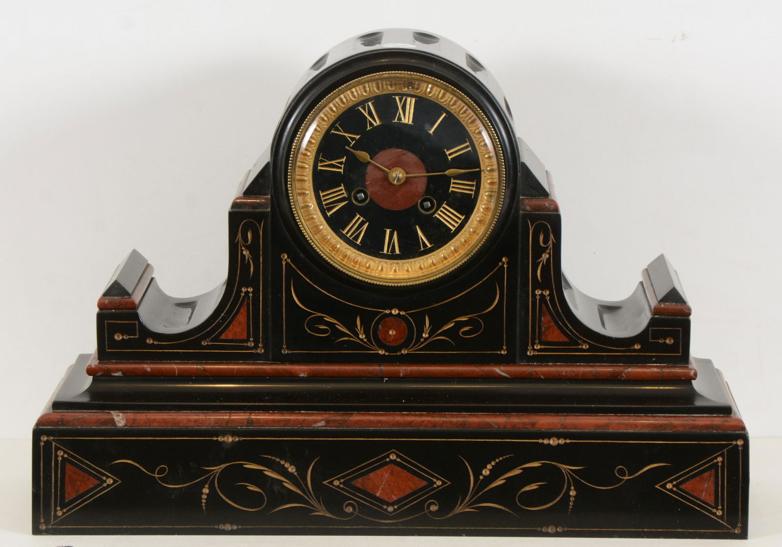 Victorian slate and red marble tambor shelf clock, late (1 of 11)