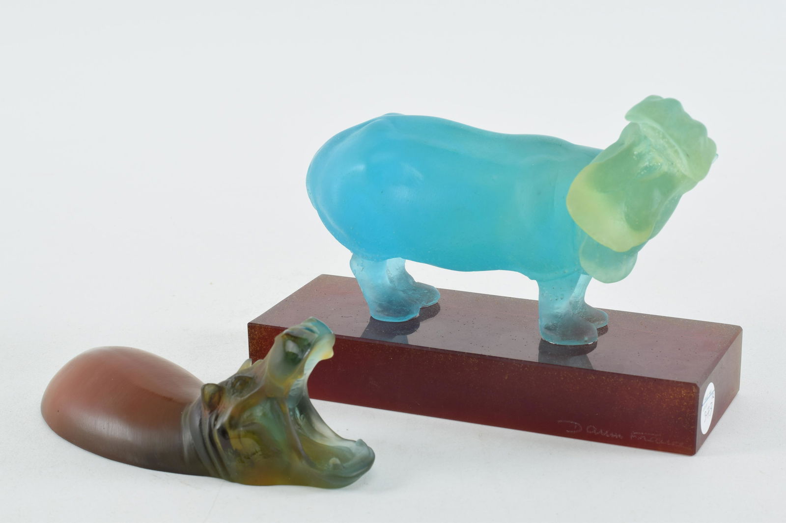 2 Daum pate-de-verre glass hippopotamus sculptures. One (1 of 9)