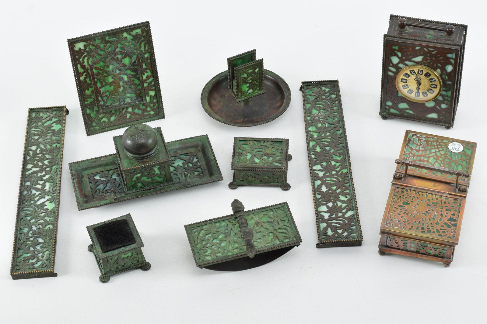 Apollo Studios bronze and slag glass desk set. Early (1 of 17)