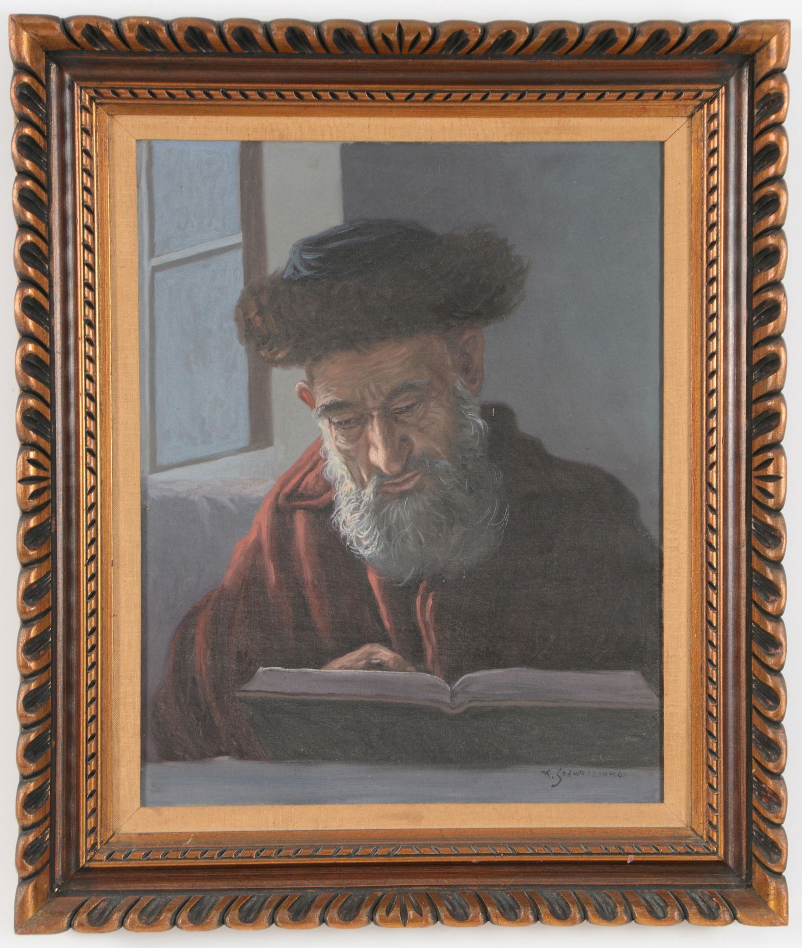 Painting of a religious scholar. Oil on canvas. Signed (1 of 6)