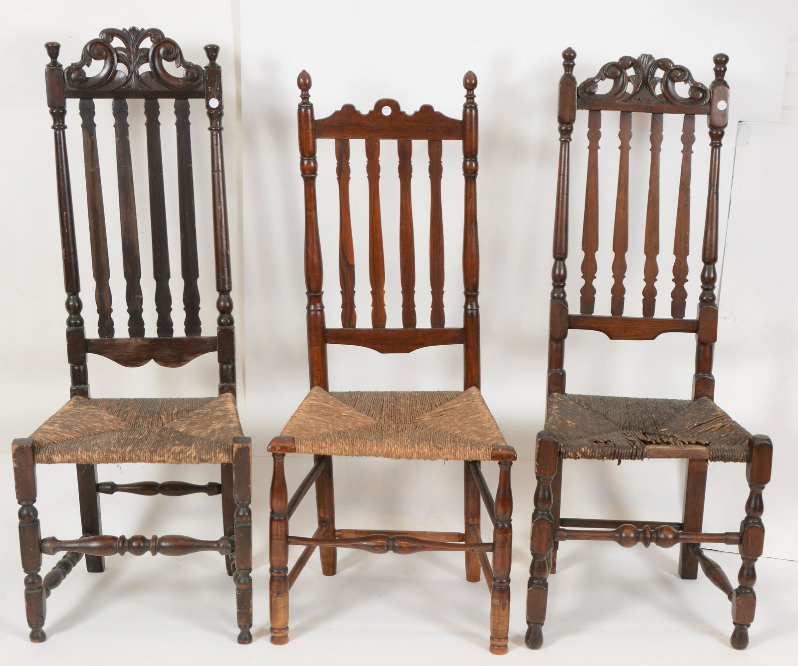 3 Early 18th Century bannister back side chairs with (1 of 7)