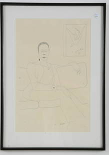 Benny Andrews. Lithograph. Possibly titled "Yvonne".: Benny Andrews. Lithograph. Possibly titled "Yvonne". Framed under glass. Signed in the plate. Sight: 17.5 x 11.5in. Overall: 22.5 x 16in.