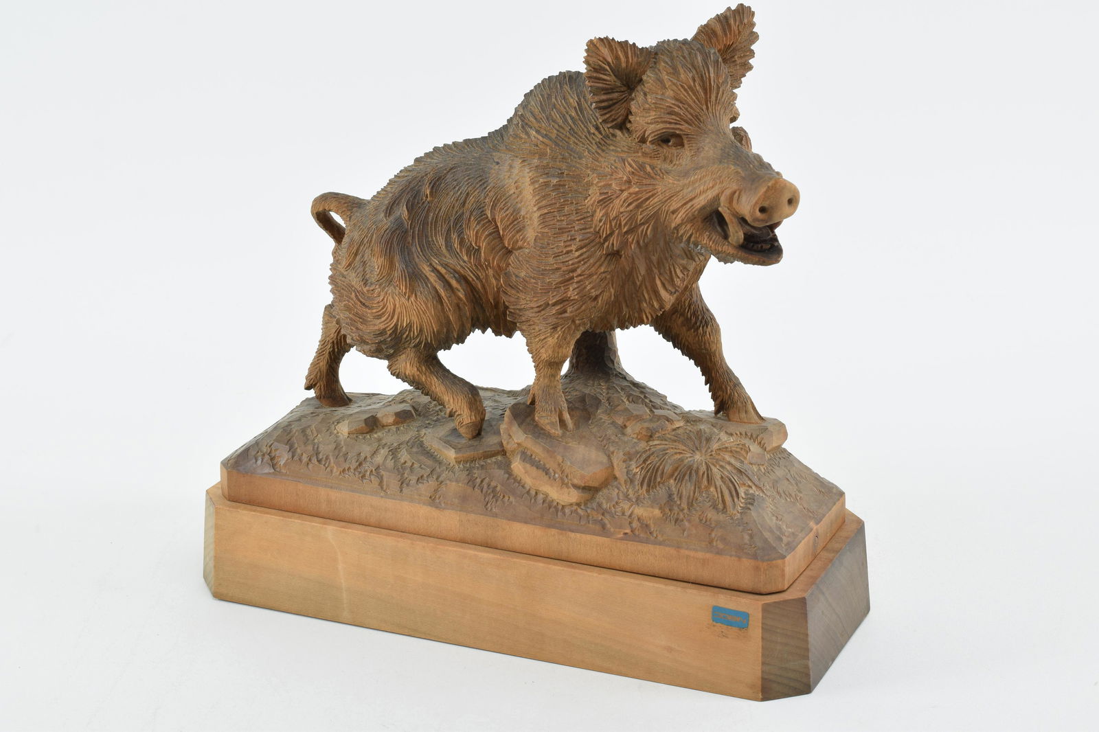 Black Forest style wild boar wood carving. 12in high. (1 of 8)