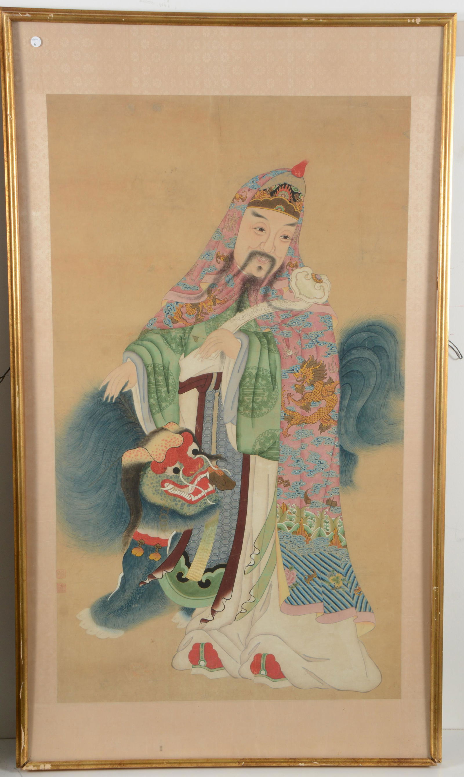 Large Chinese framed scroll painting of figure in (1 of 6)