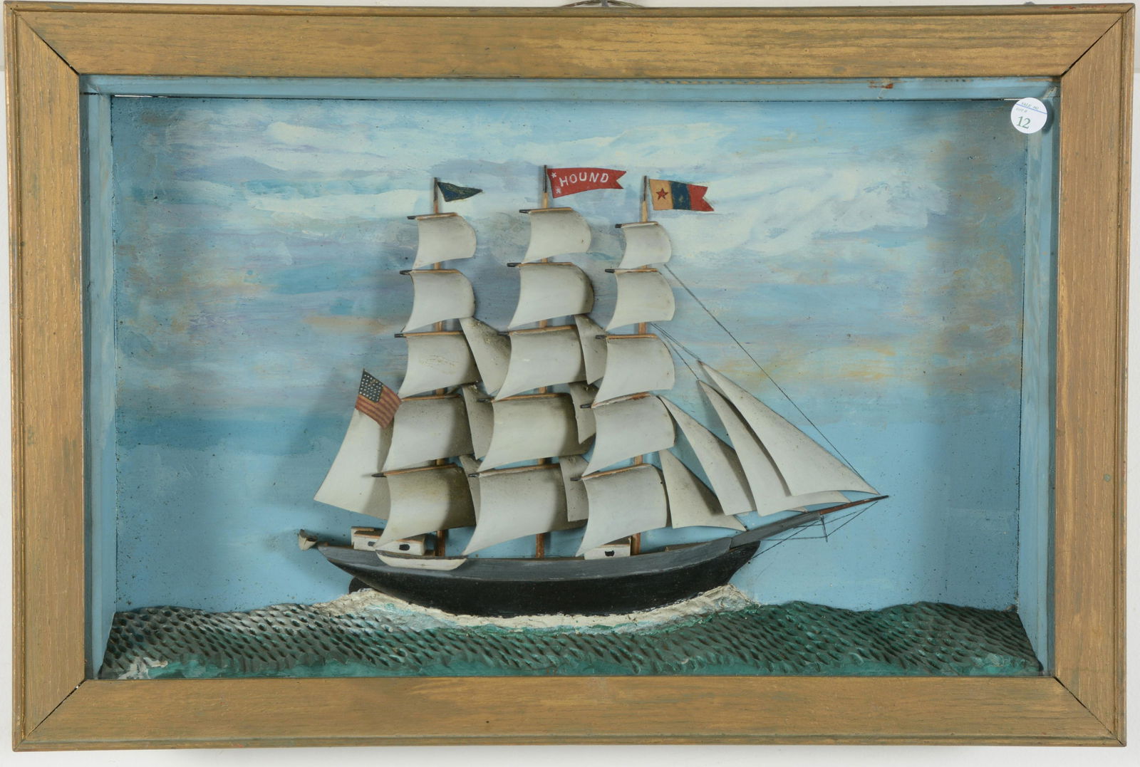 Folk art clipper ship model diorama framed in shadow (1 of 6)