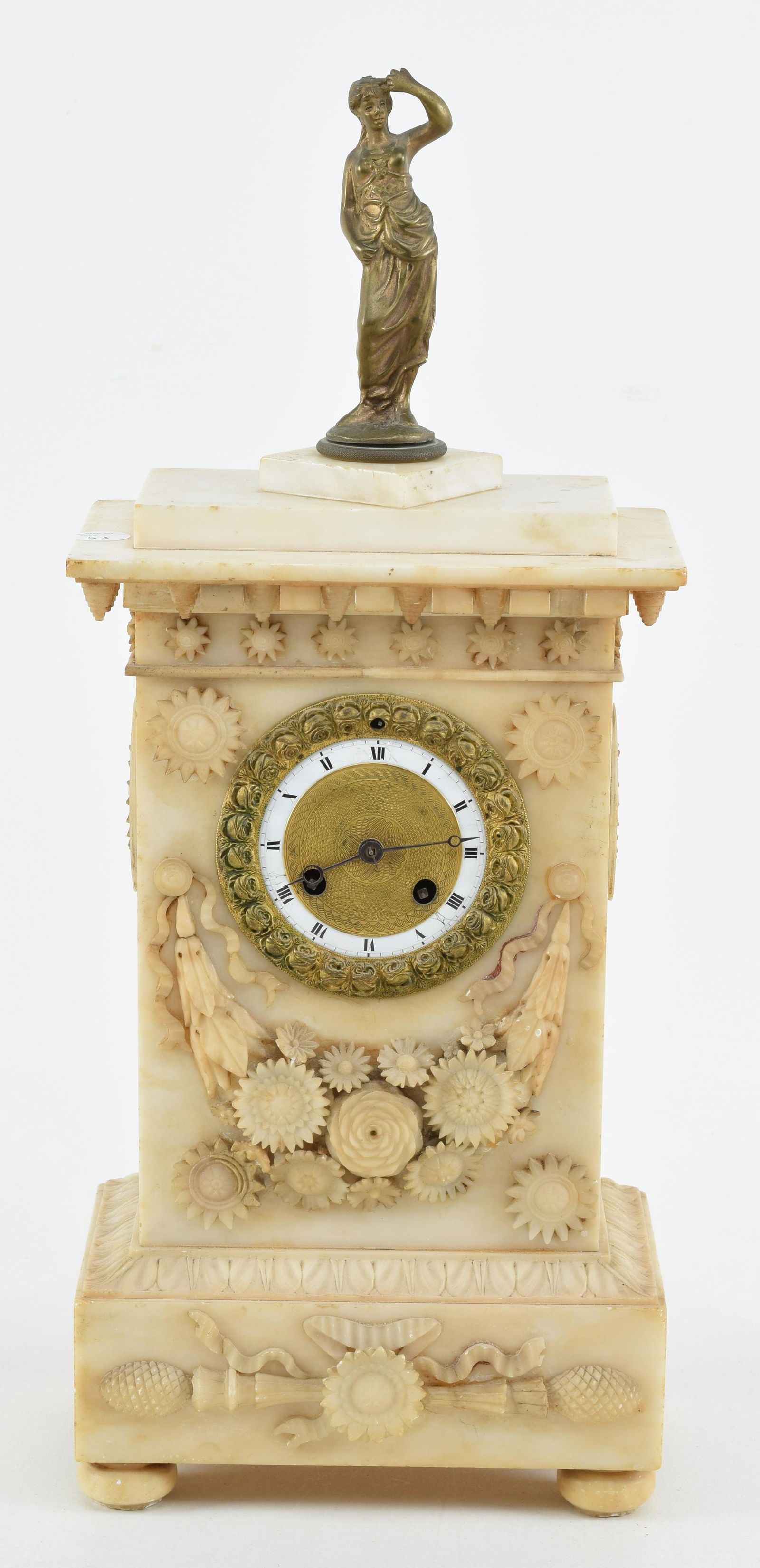 19th century alabaster mantle clock with floral garland (1 of 10)