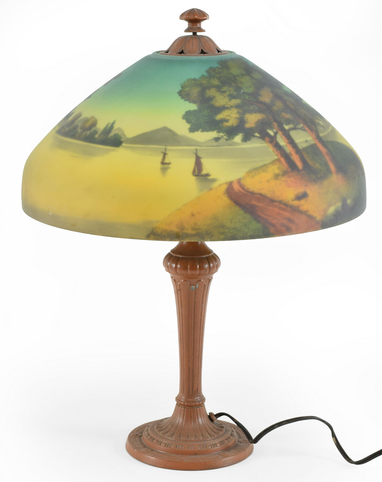 Early 20th century reverse glass painted lamp. Shade (1 of 10)