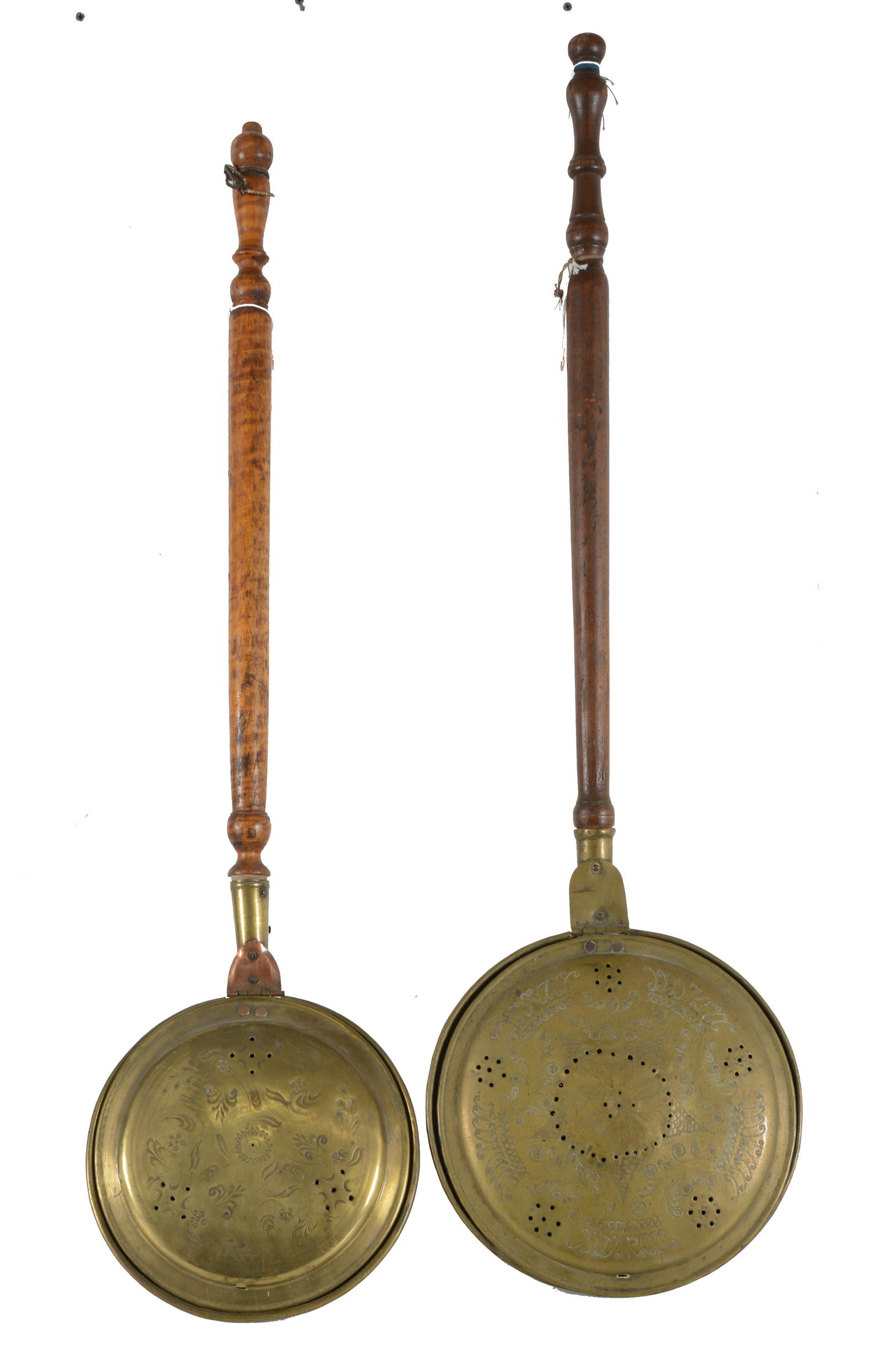 2 Early 19th Century bed warmers with pierced copper (1 of 4)