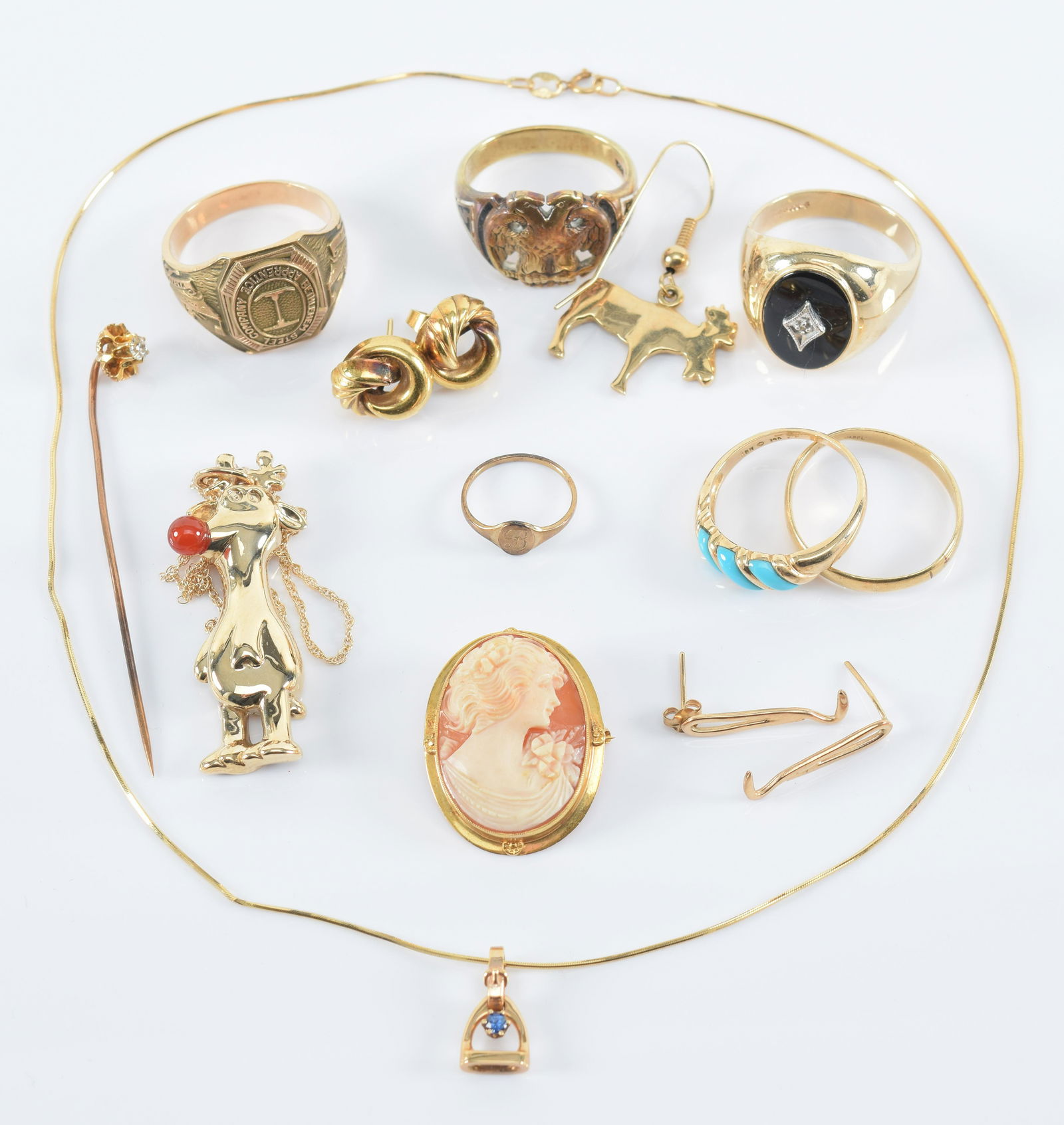 Assortment of gold jewelry. Includes 3 10K gold rings, (1 of 11)