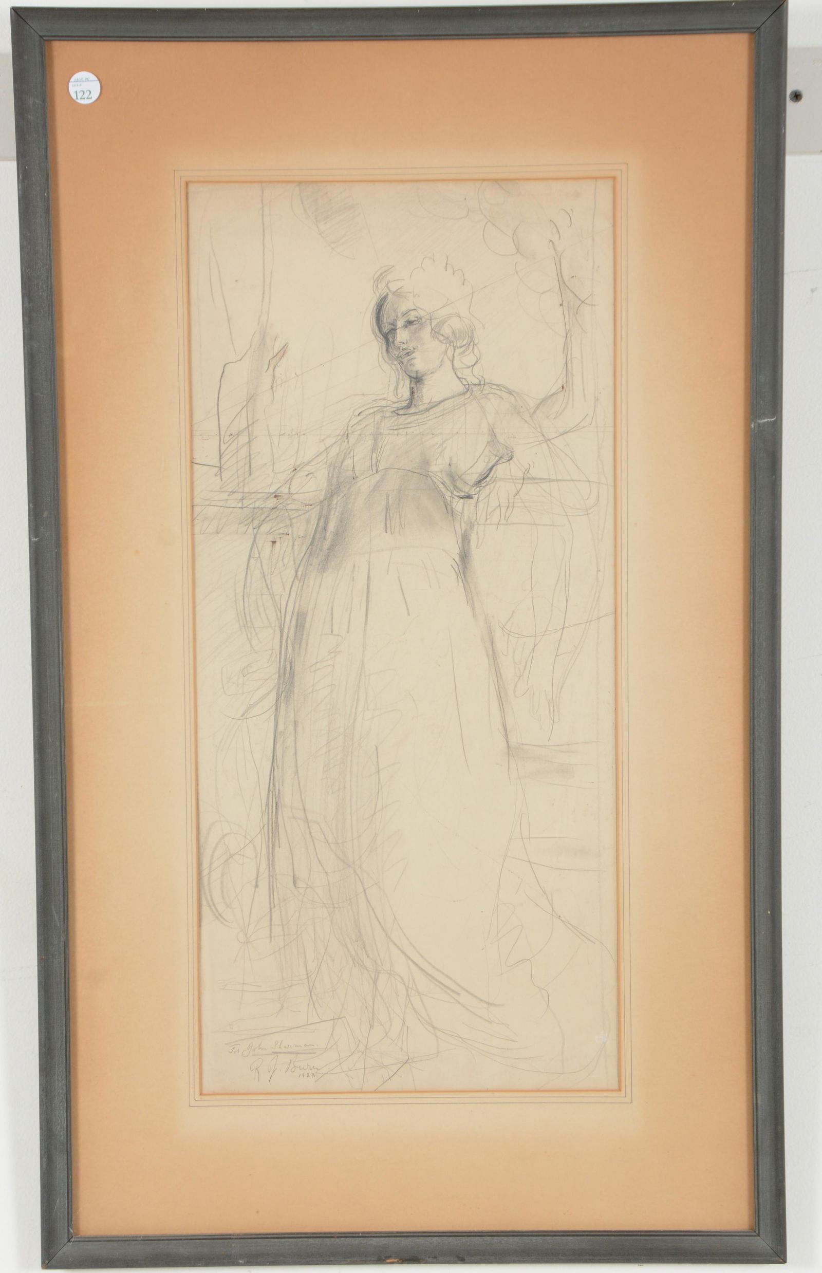 R. J. Burn. 1927 Graphite sketch of a young woman. (1 of 7)