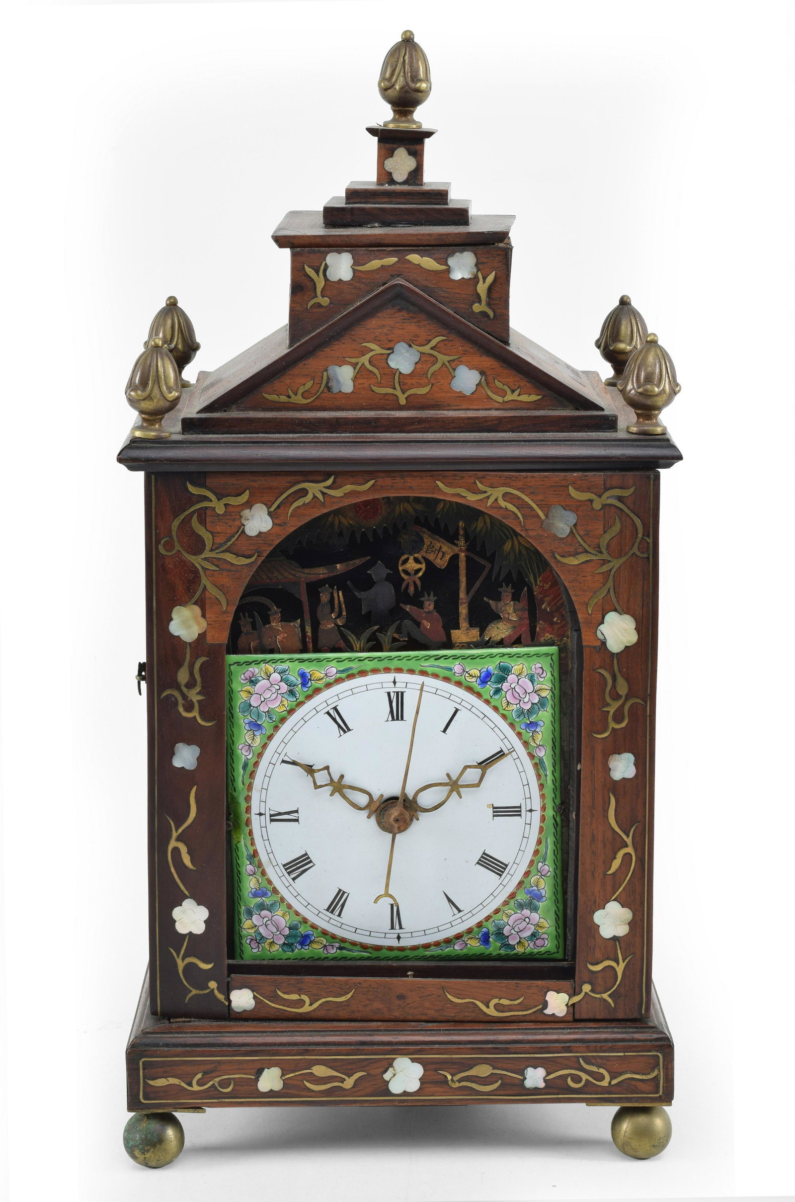 Chinese export Chippendale style mahogany bracket clock (1 of 8)