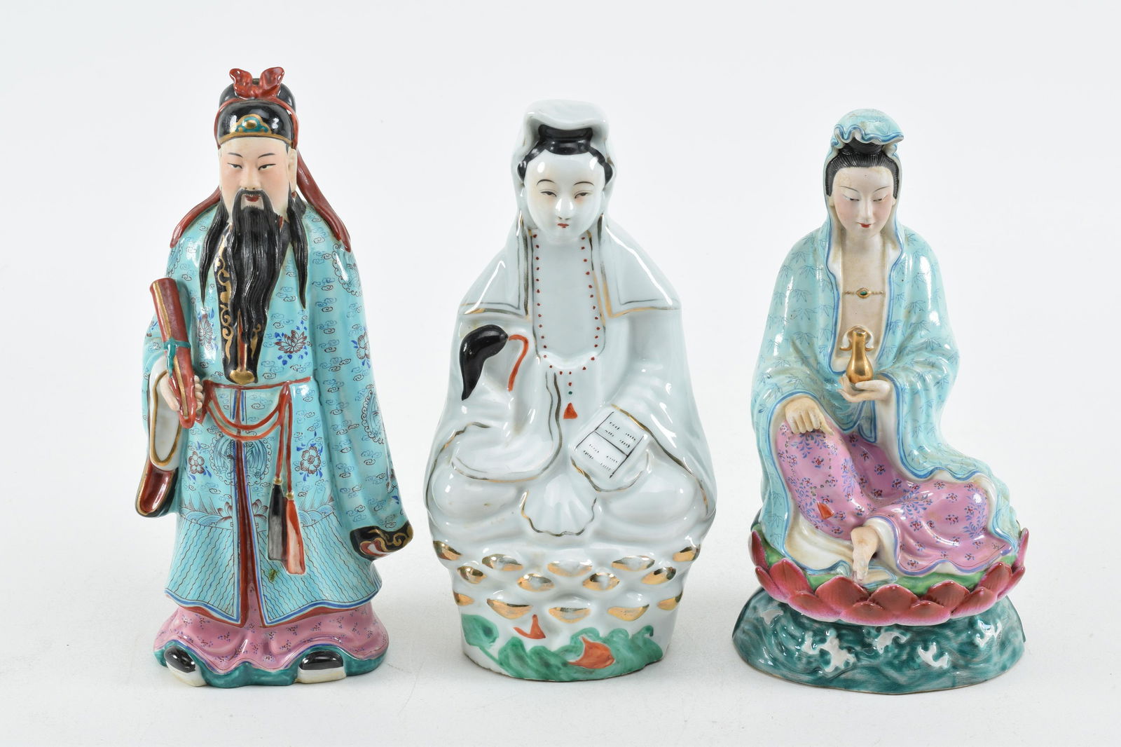 3 Chinese porcelain figures of scholar and 2 Guanyin (1 of 8)