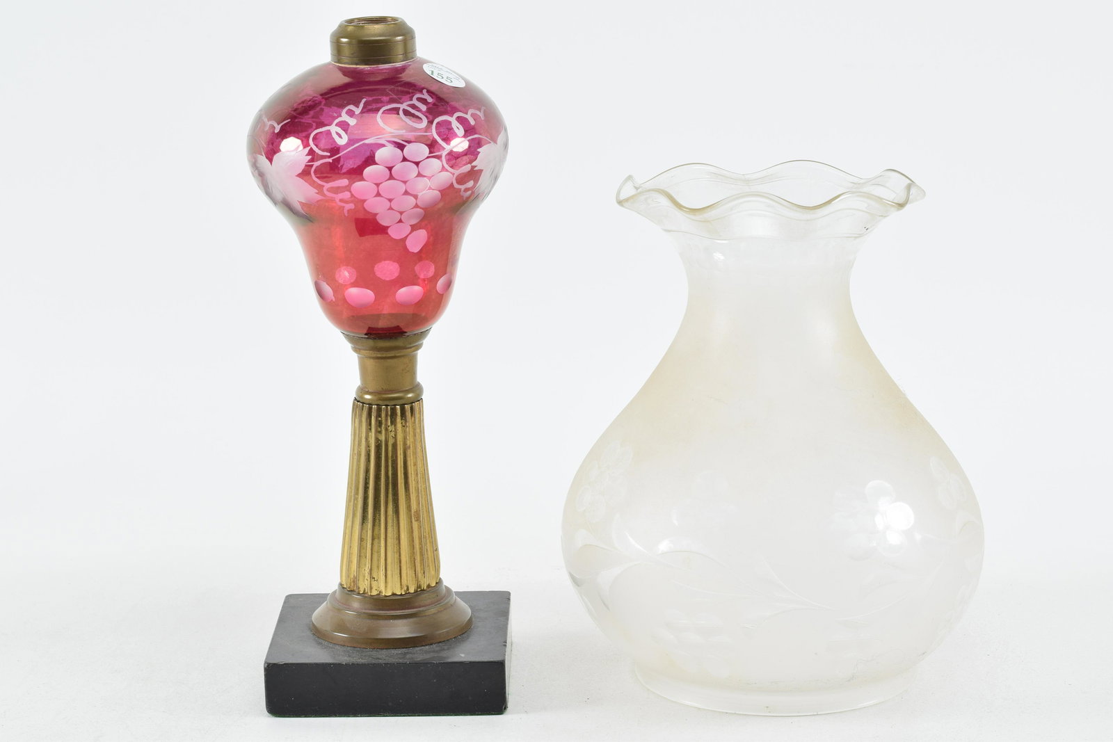 19th century cranberry cut to clear glass lamp together (1 of 5)