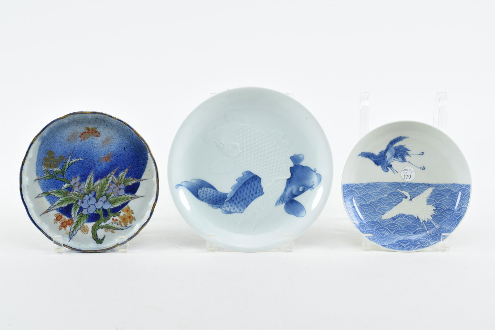 3 Japanese porcelain plates. 1) Blue and white (1 of 8)