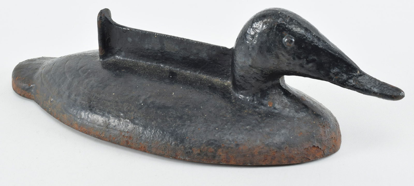 Antique cast iron duck form boot scraper. Black paint. Barnebys