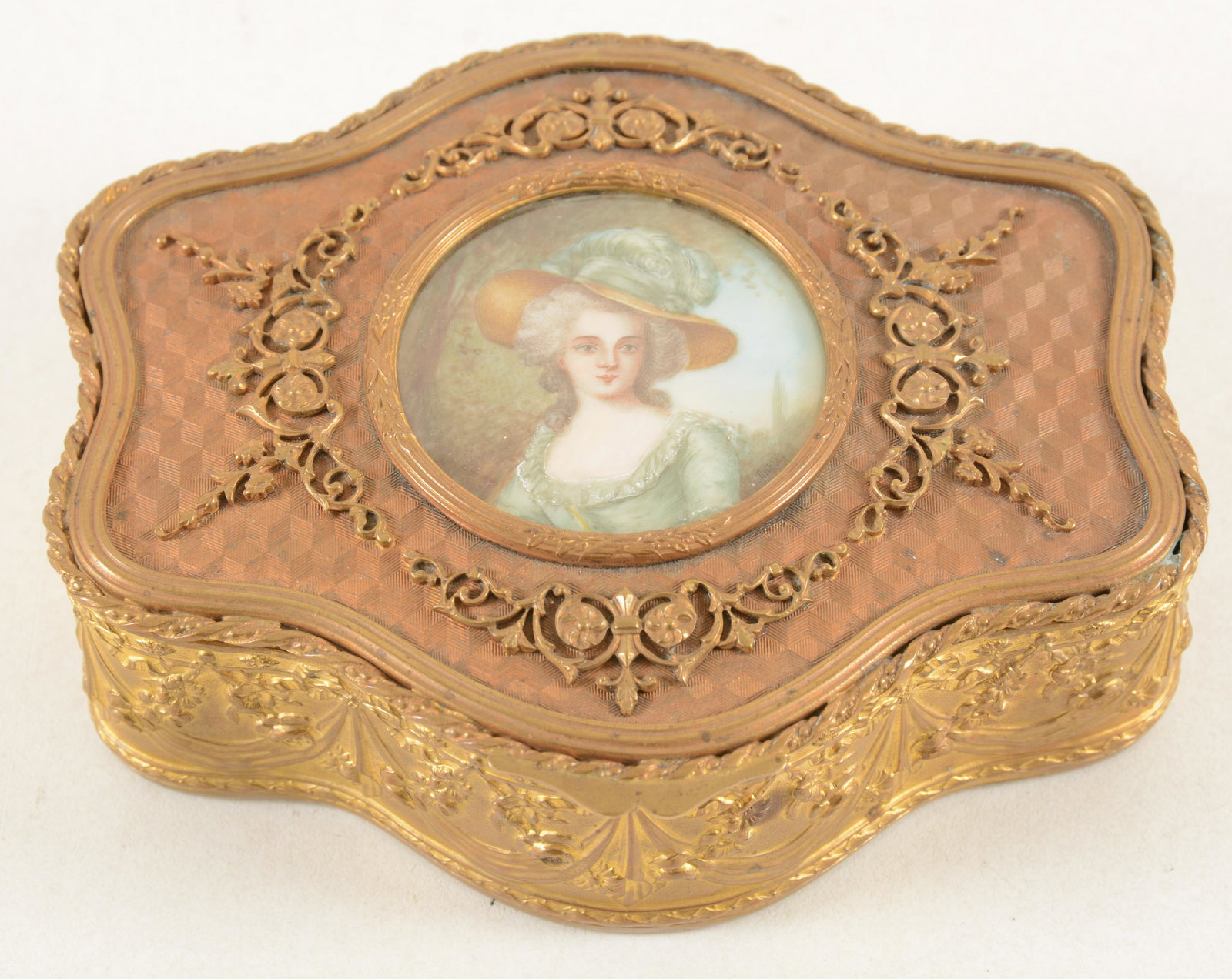 French gilt metal box with round miniature portrait. (1 of 6)