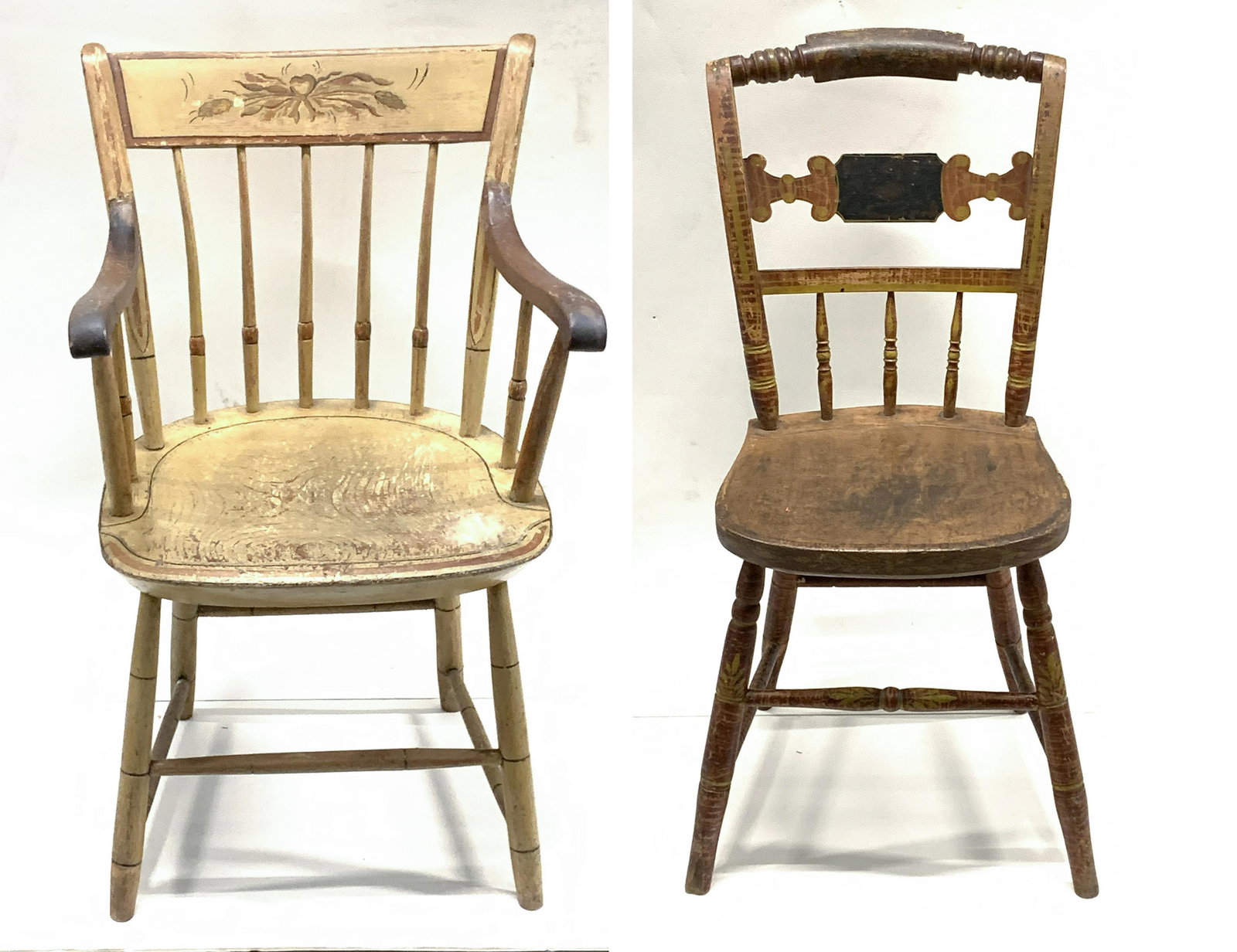 2 19th Century paint decorated chairs. Including a (1 of 6)