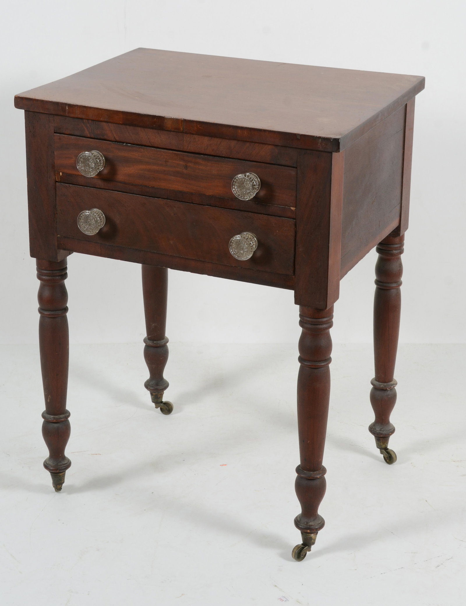 Sheraton maple two drawer work stand with glass pulls (1 of 5)