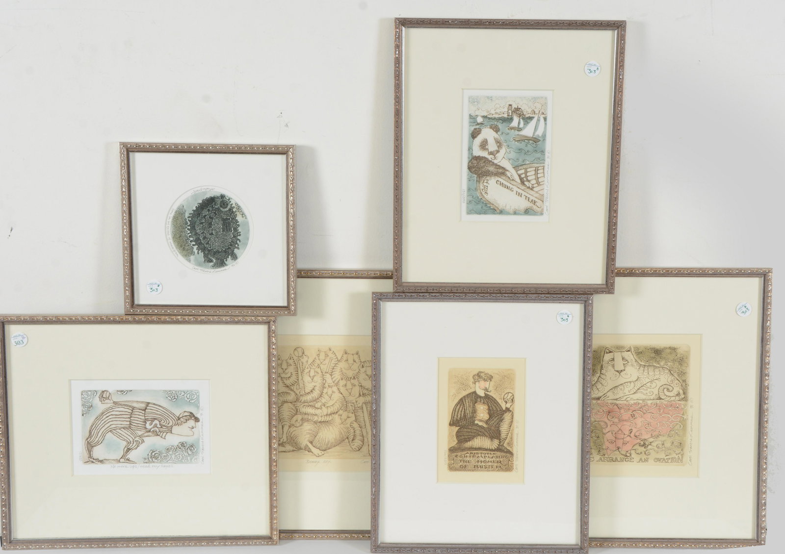 Carol Travers Lummus. 5 tinted intaglio prints. Each a (1 of 9)