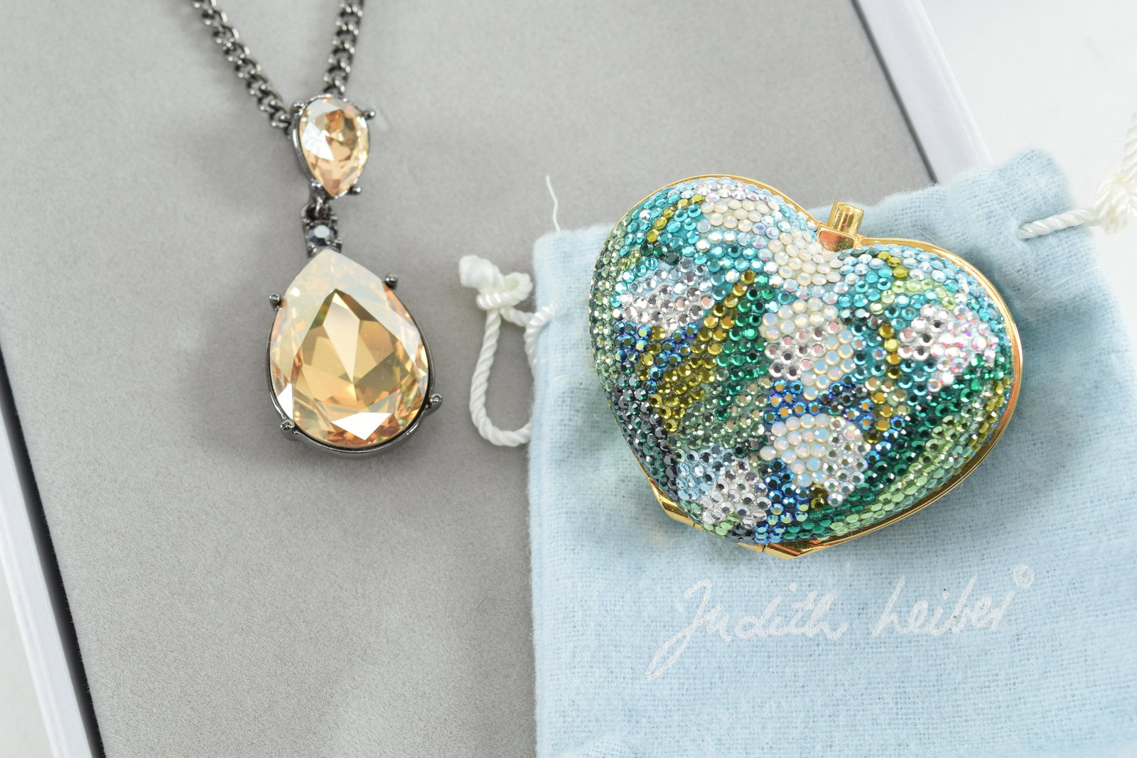 Judith Lieber crystal pave heart form box and necklace (1 of 8)