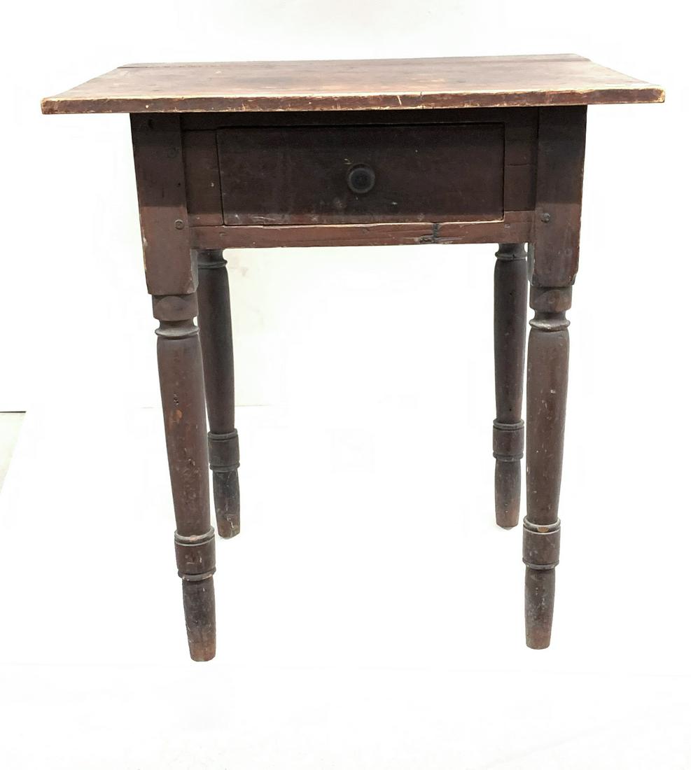 Red painted Sheraton worktable with heavy overhanging (1 of 4)