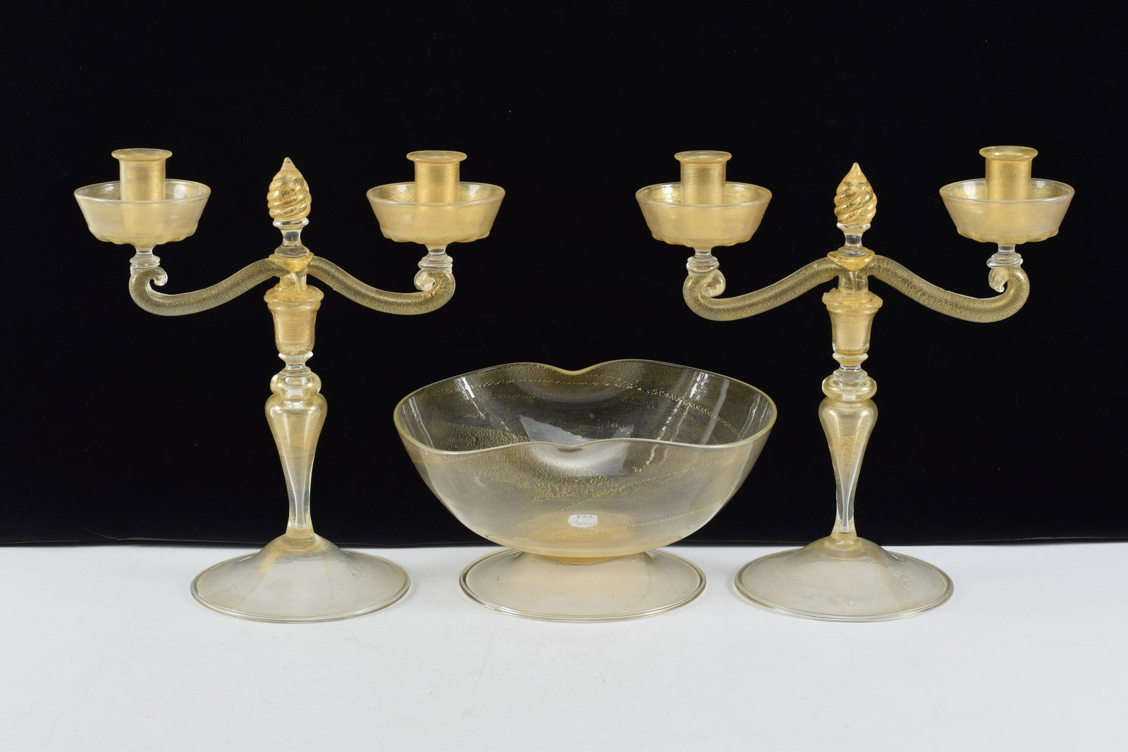 3 pieces of gold fleck Murano art glass tableware. To (1 of 6)