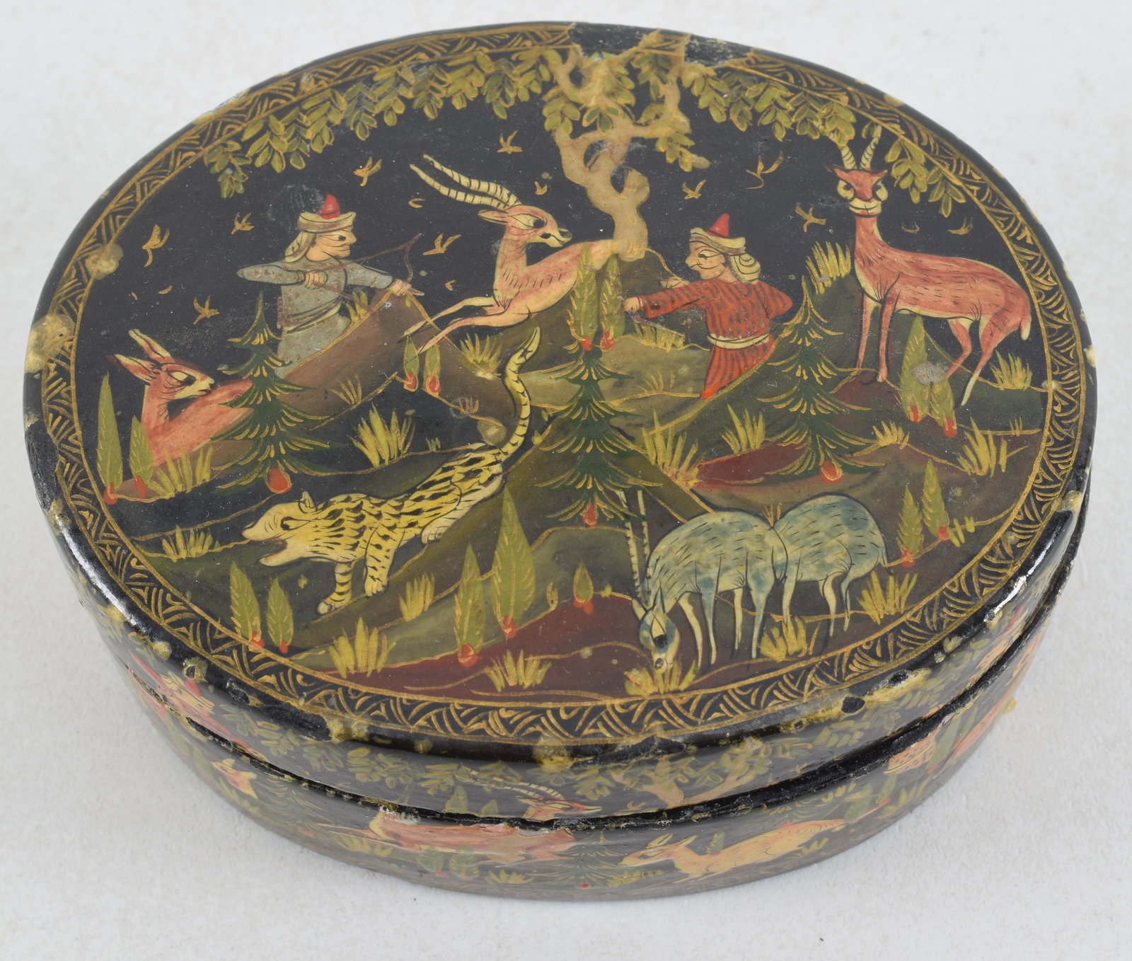 Persian hand painted papier mache lacquered box with (1 of 7)