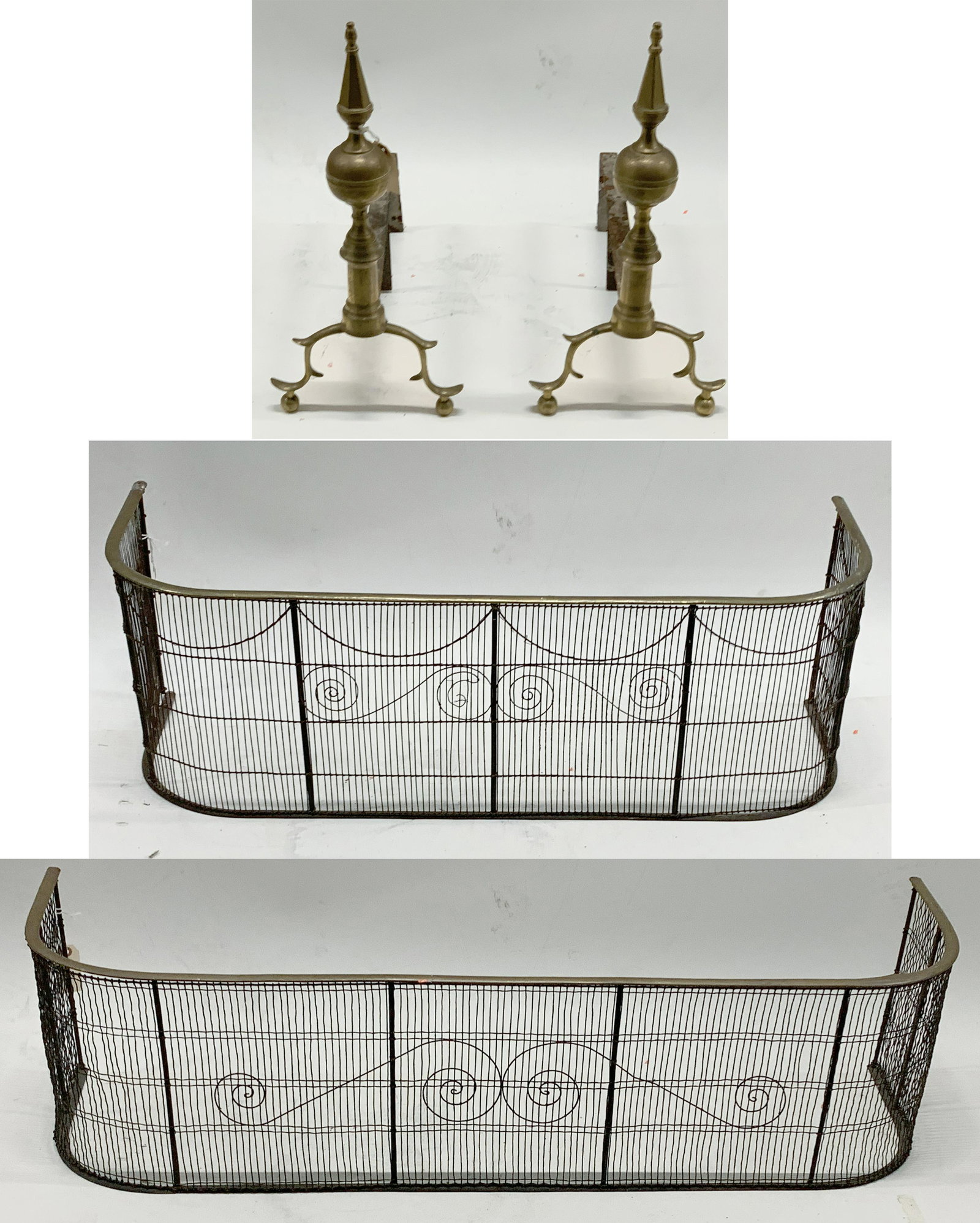 3 19th Century fireplace items, two brass and wirework (1 of 5)