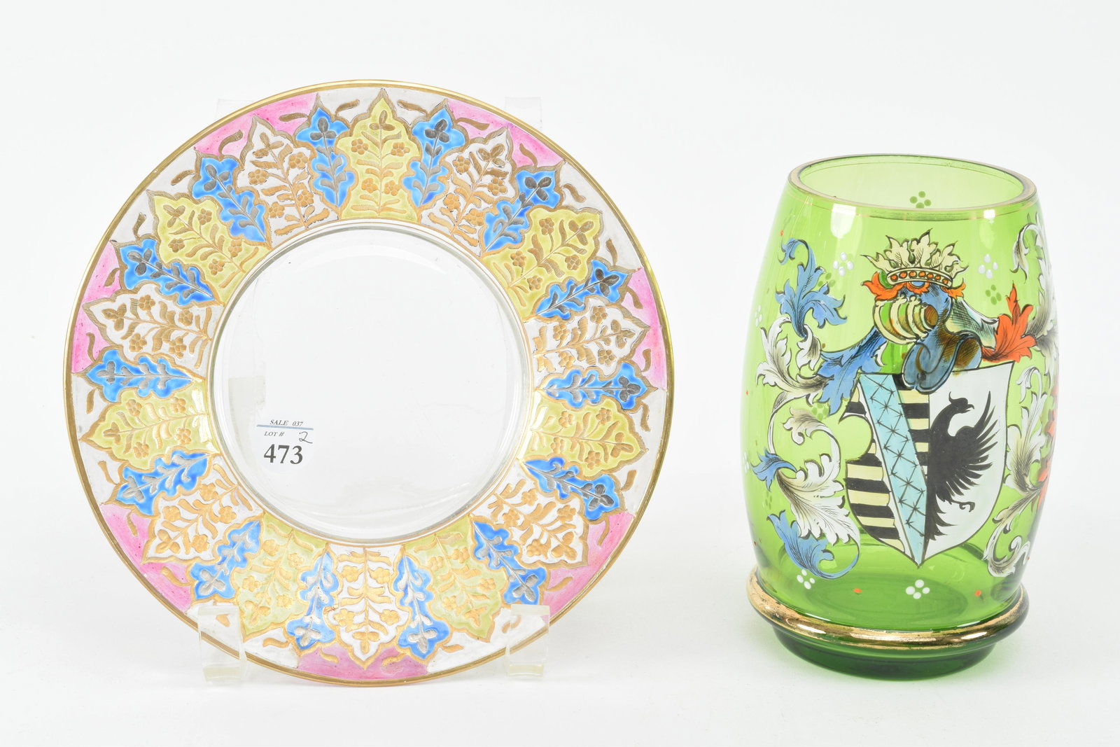 Moser green glass beer mug with coat of arms and (1 of 9)