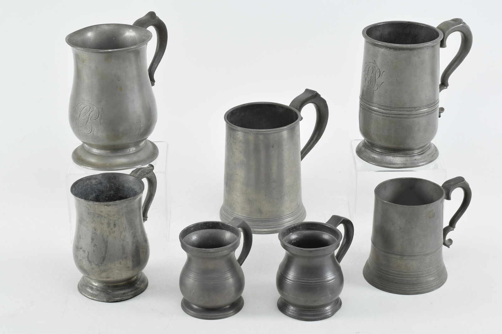 Collection of 7 pieces of pewter drinking vessels. (1 of 9)
