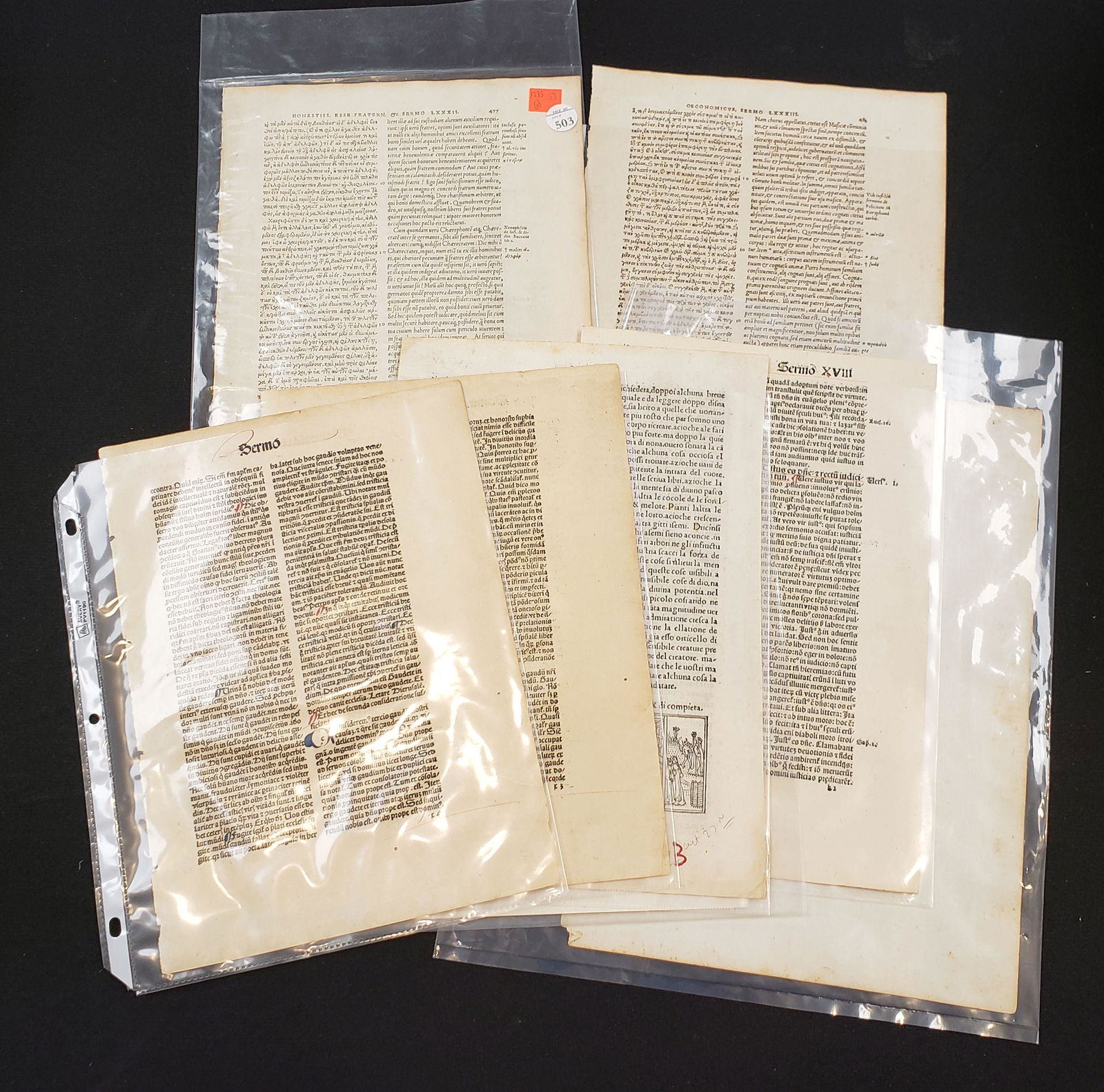 Antique Religious book leafs, including two 1549 (1 of 12)