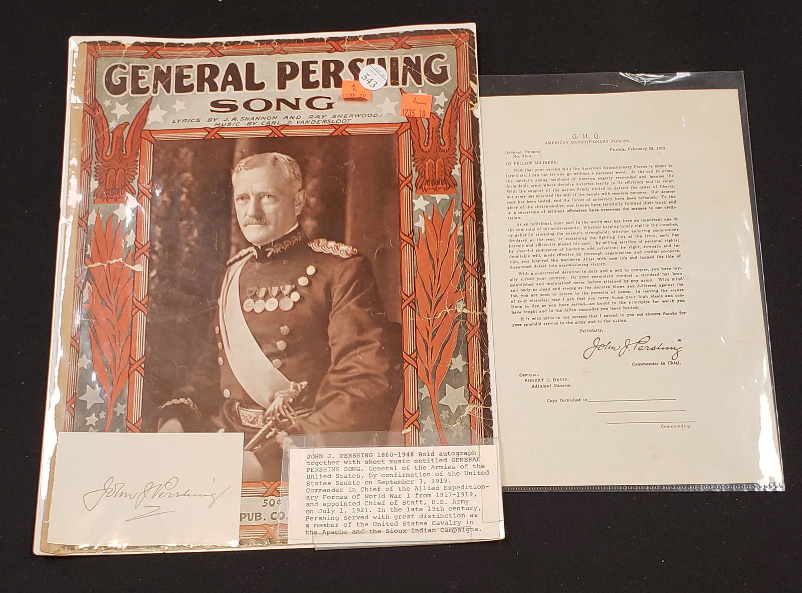 General John Pershing autograph signature, sheet music (1 of 6)