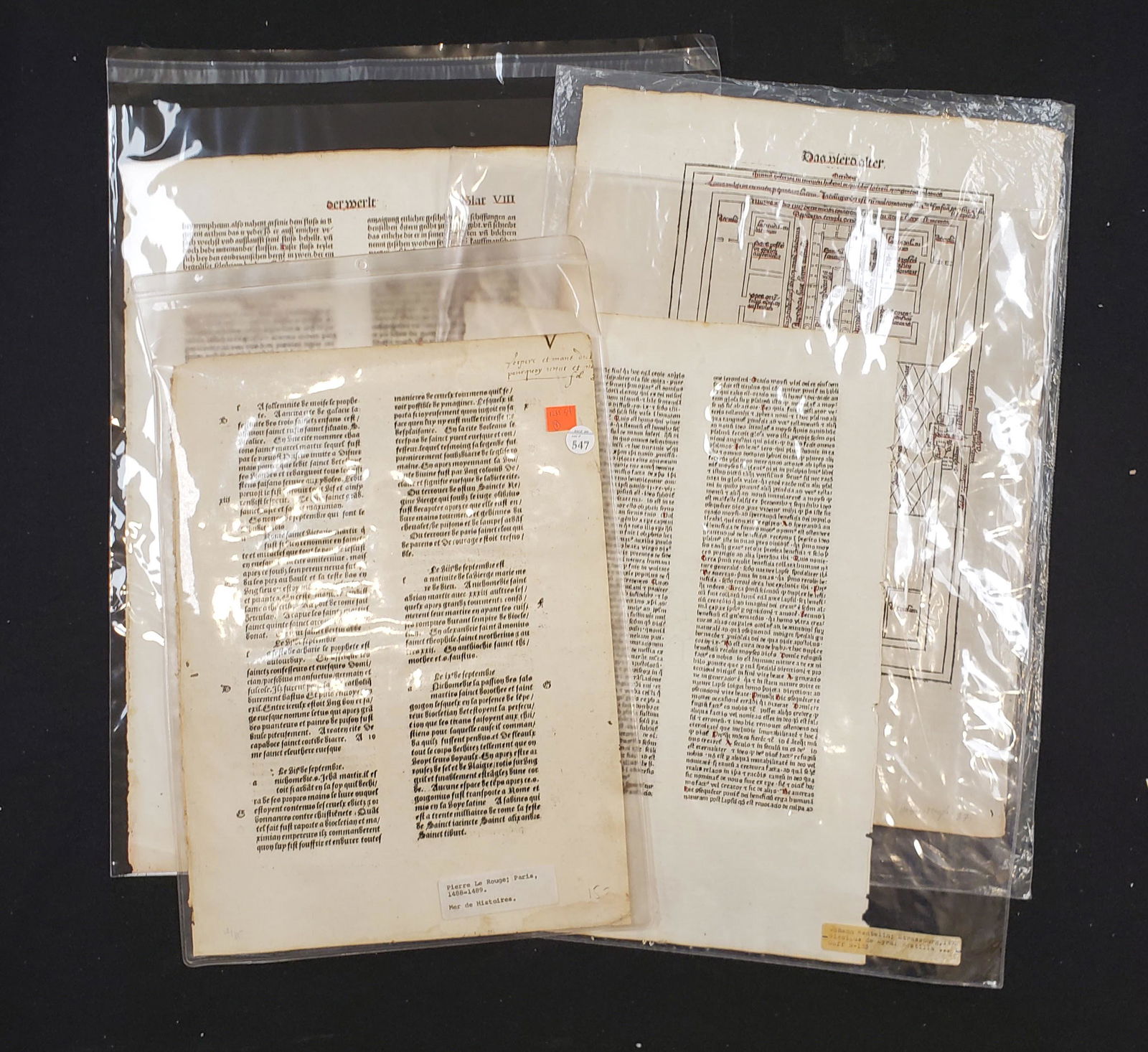 Antique book leafs, including 1489 Mer de Histories by (1 of 11)