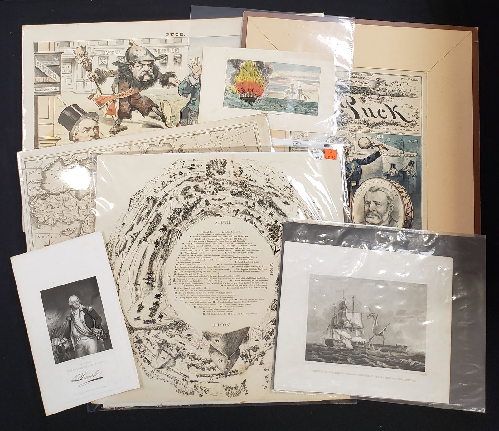 Antique Prints including Gettysburg Battle Map. 28 (1 of 10)