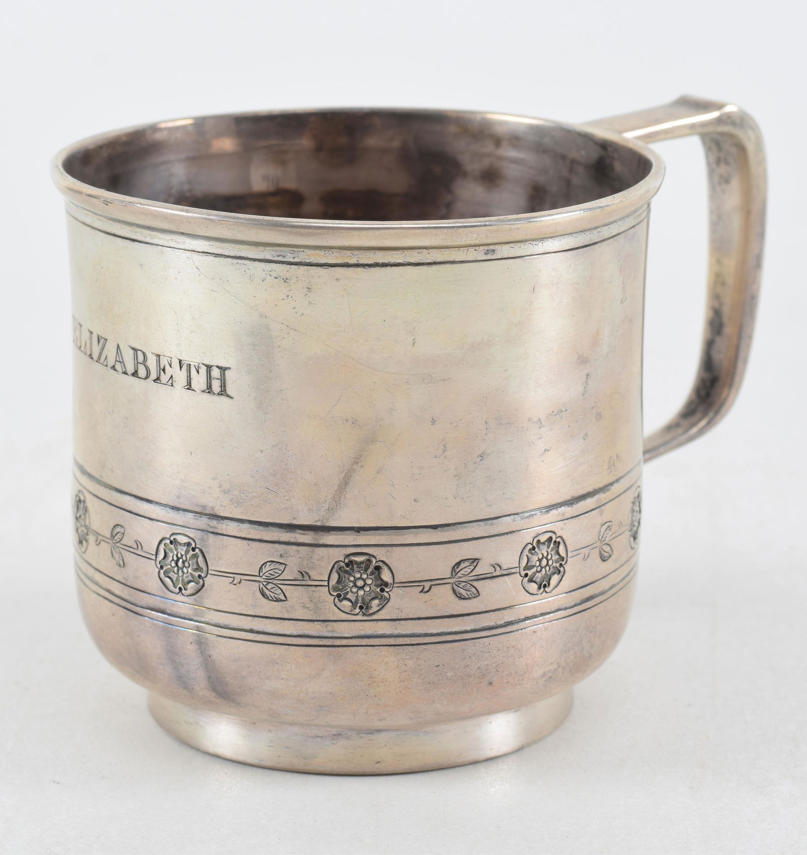 Arthur Stone arts and crafts sterling silver child's cup. Decorative floral band around width. (1 of 5)