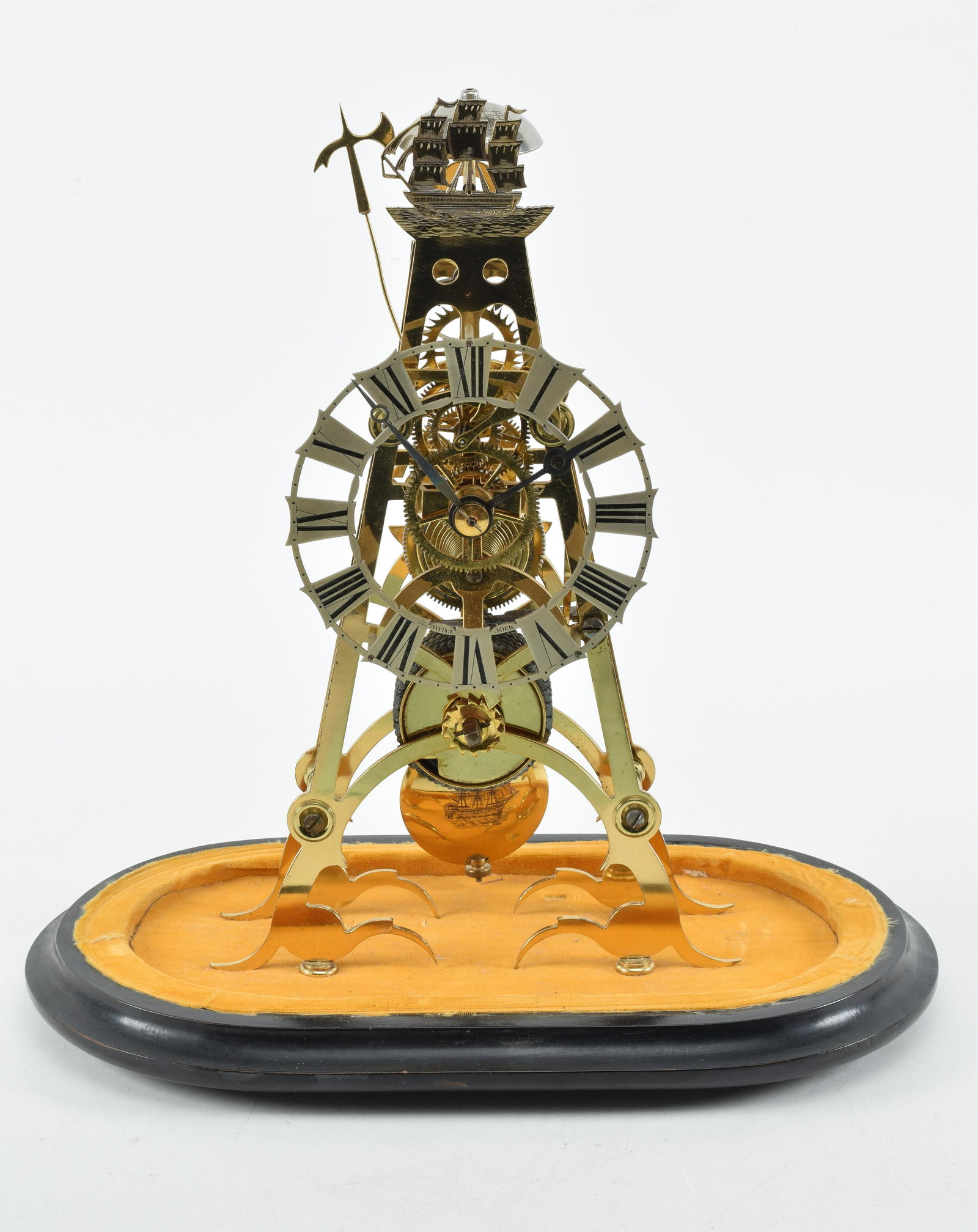Skeleton clock by Thomas Wedge, York, late 19th Century. Gilt brass openwork movement with engraved (1 of 9)