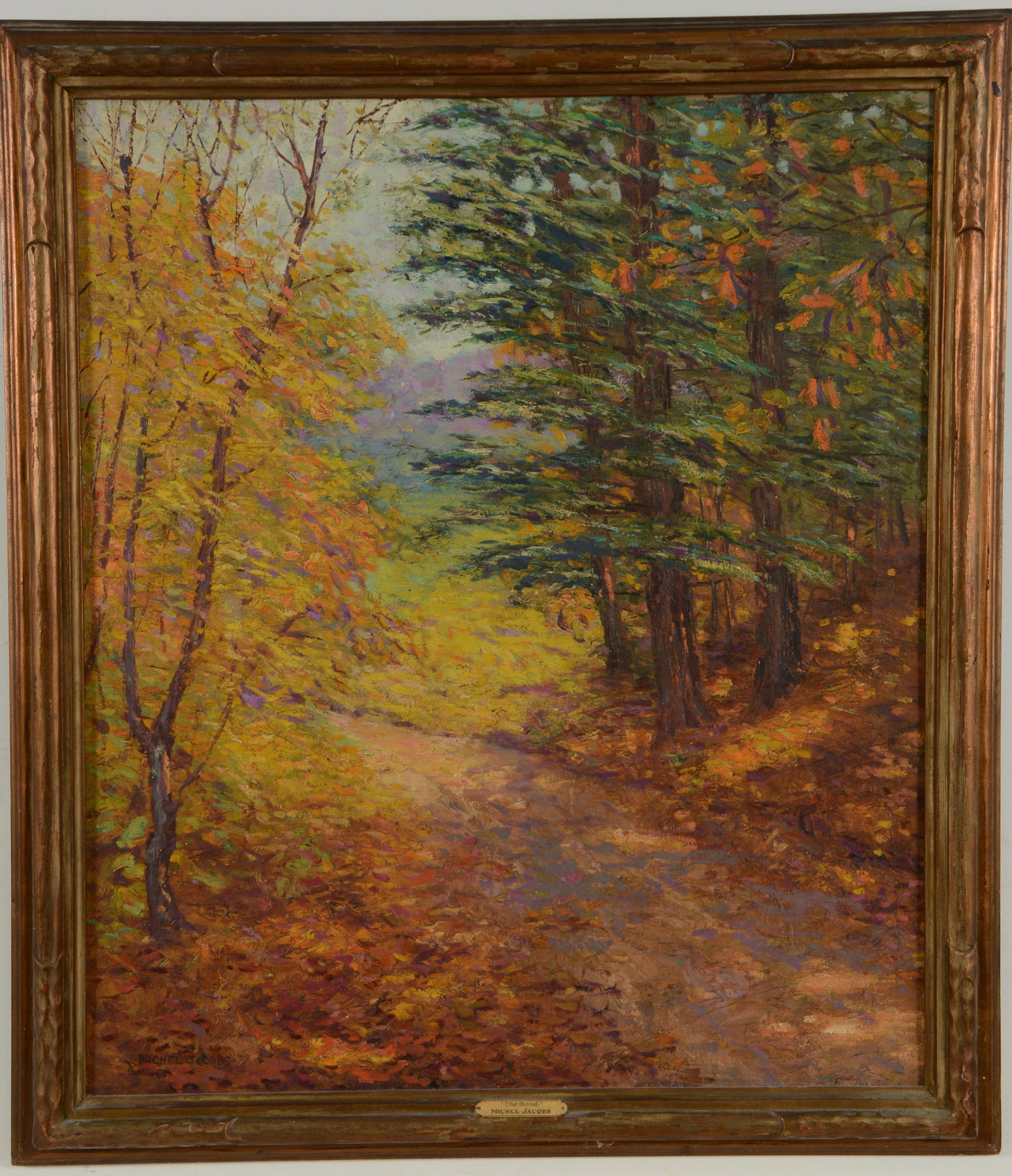 Michel Jacobs, American. "The Road". Vivid fall landscape with road. Signed lower left, Jacobs. (1 of 8)