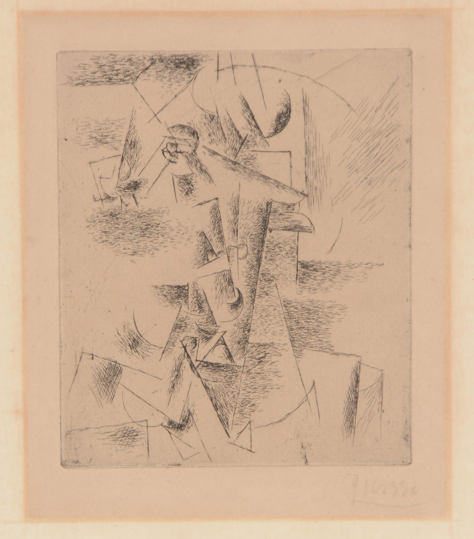 Pablo Picasso. Spanish. Tete d'Homme A La Pipe, Geiser #32, 1912. Etching signed in pencil lower (1 of 10)