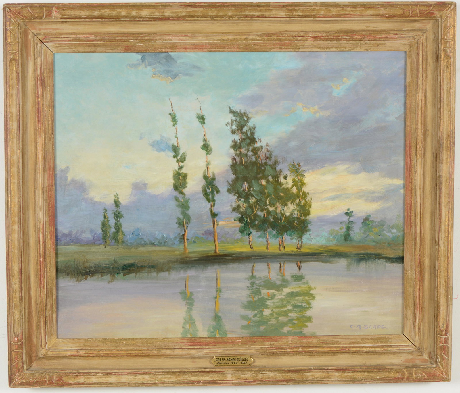 Caleb Arnold Slade. American. Summer landscape with trees and pond. Oil on canvas. Scattered in (1 of 8)