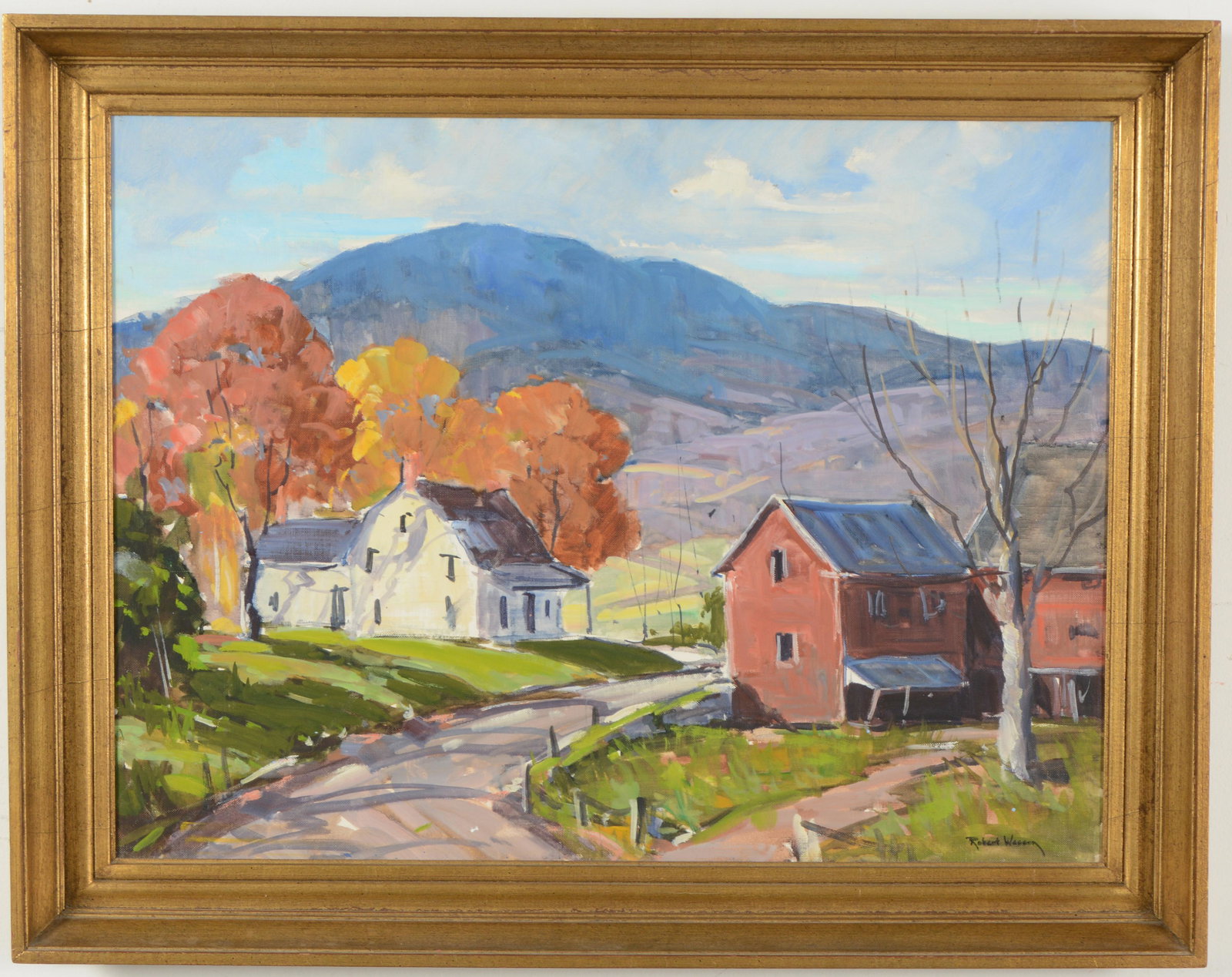 Robert Shaw Wesson. American. Fall landscape with farmhouse, barn and hills in distance. Signed (1 of 7)