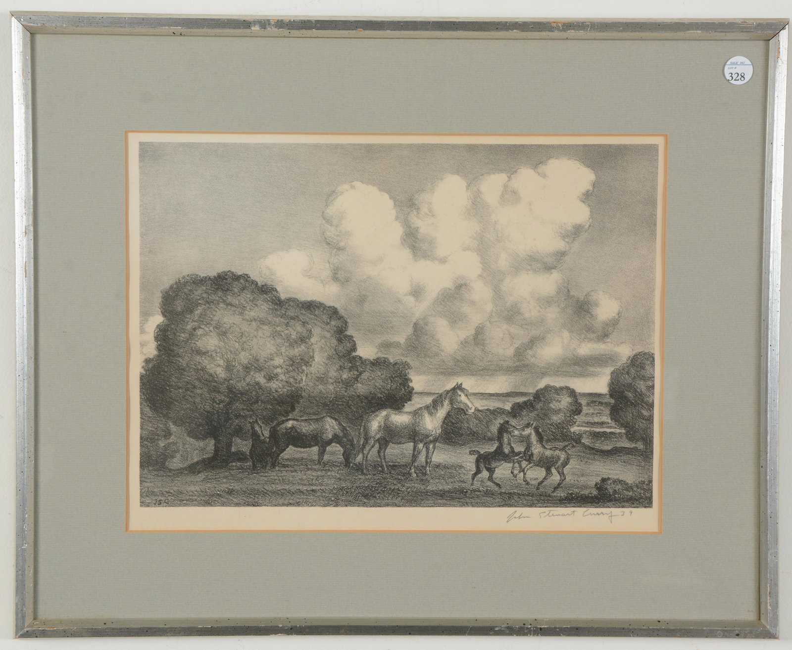 John Steuart Curry. "Summer Afternoon". Original lithograph. Signed and dated lower right. Limited (1 of 9)