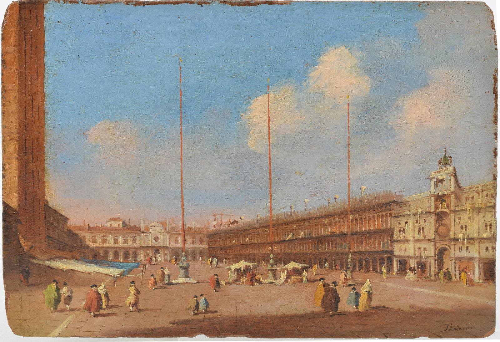 19th Century grand tour view of St. Mark's square Venice. Perspective of square with figures dressed (1 of 4)