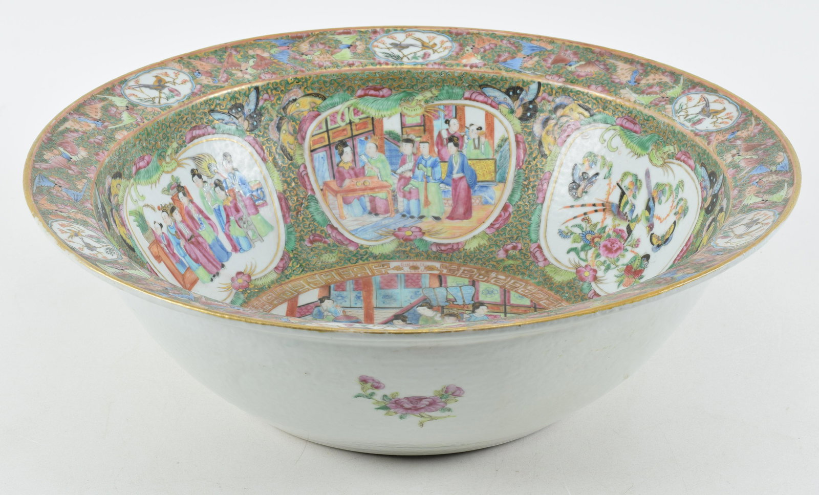 19th century Chinese large famille rose porcelain basin. Fine rose mandarin decoration. Restored (1 of 11)