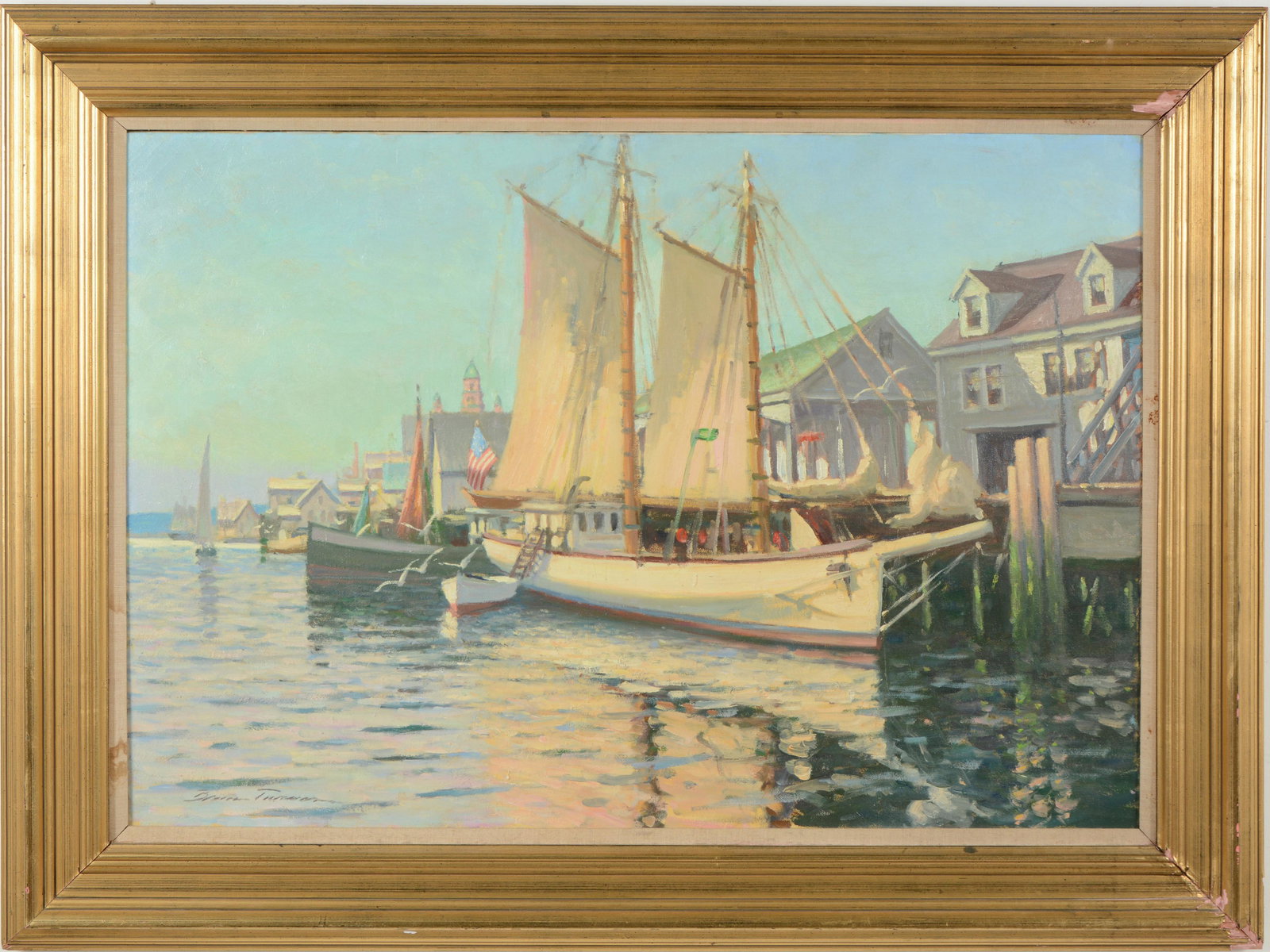 Bruce Backman Turner. American. "The Coronet". Gloucester harbor scene with a portrait of the named (1 of 9)