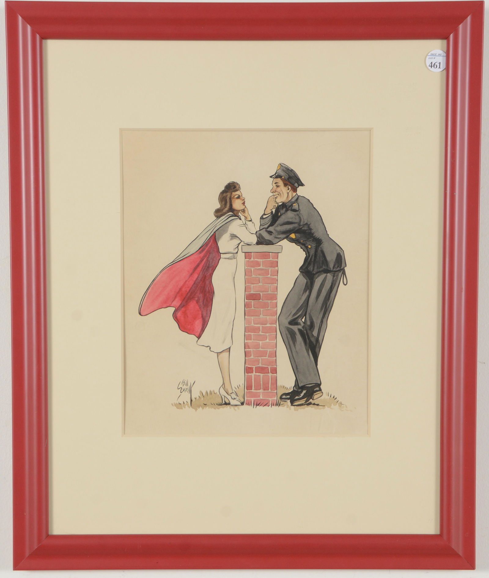 Bill Everett. American. Original watercolor illustration showing a woman and a police officer (1 of 5)