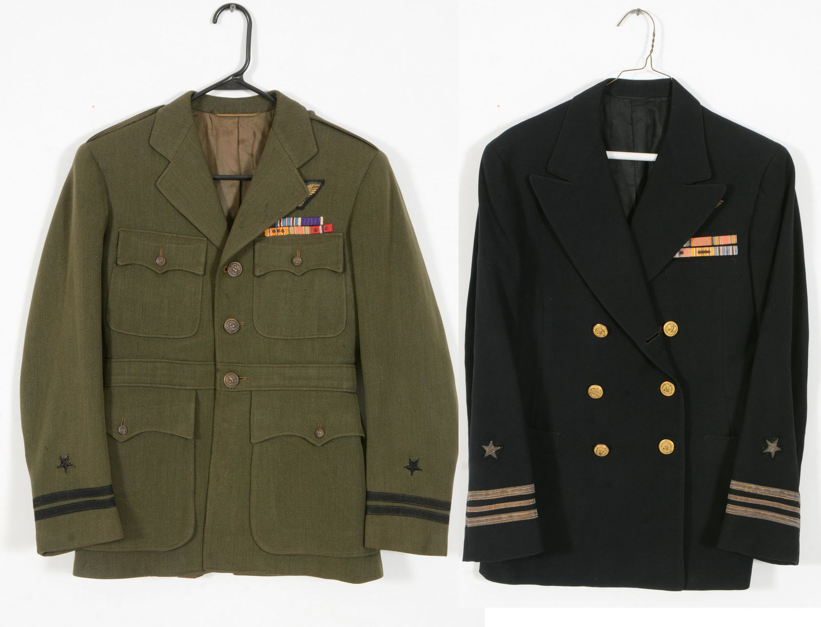 Lot of 2 WWII Navy Aviator Pilot Uniform Coats I'D and dated 1943 to "Boggs" on inside right pocket. (1 of 10)
