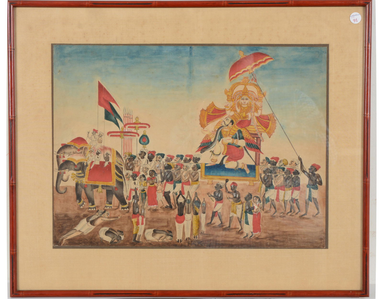 Watercolor. India. 19th century. Company school painting of a processional scene of the godess (1 of 6)