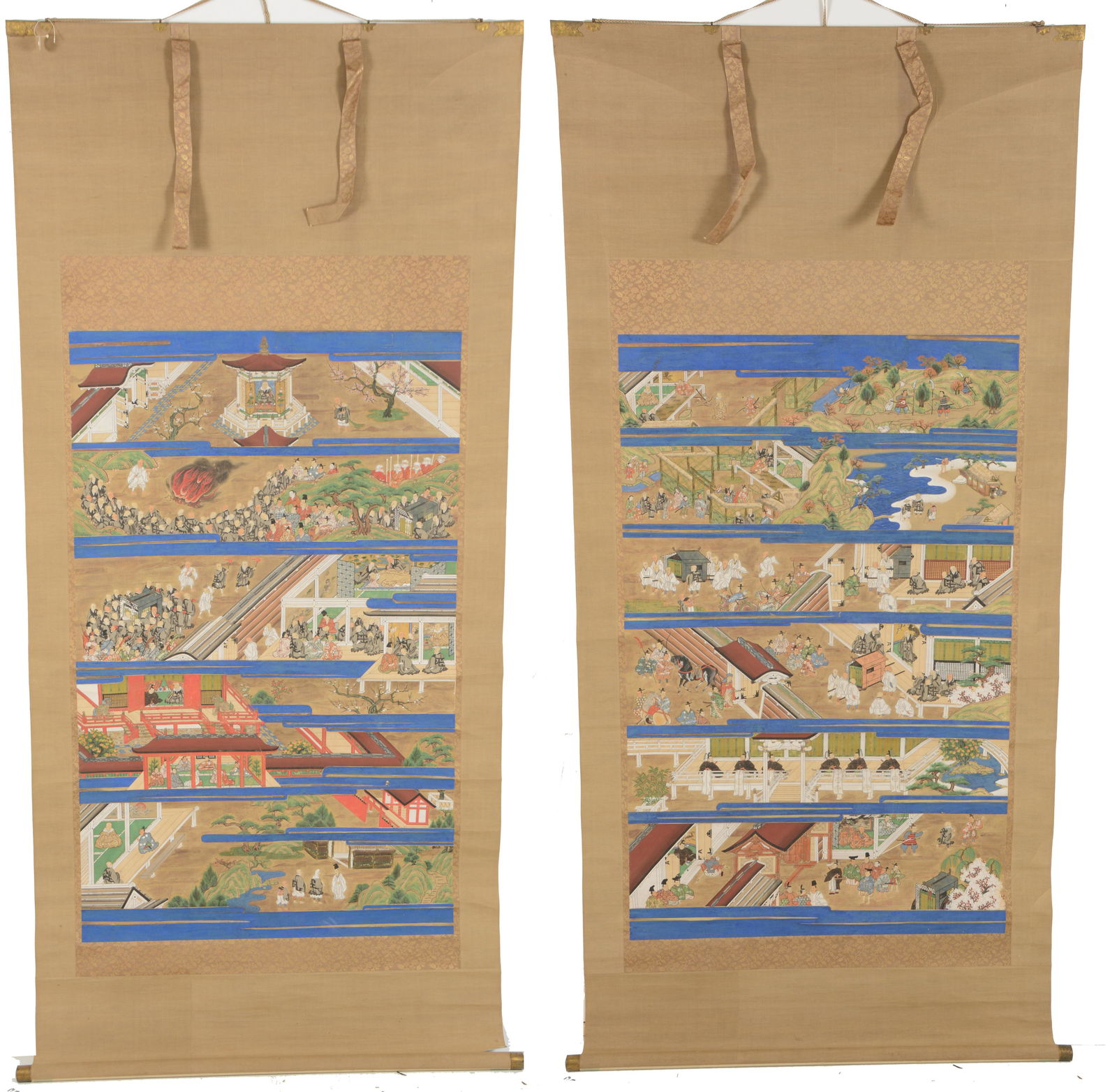 Pair of Japanese scroll paintings. 18th century or earlier. Ink and mineral pigments on paper. (1 of 12)
